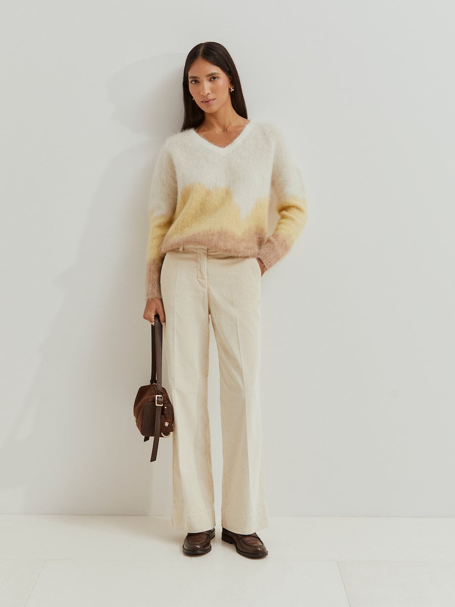 Camisola com Tingido Anudado com Lã Mohair Bege-1