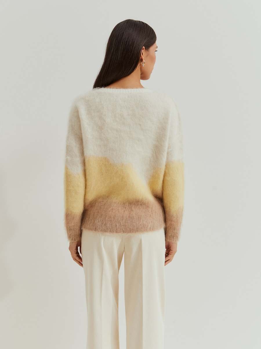 Camisola com Tingido Anudado com Lã Mohair Bege-3