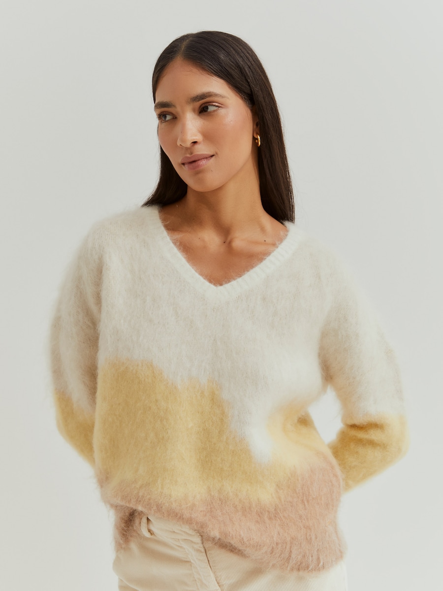 Camisola com Tingido Anudado com Lã Mohair Bege-4