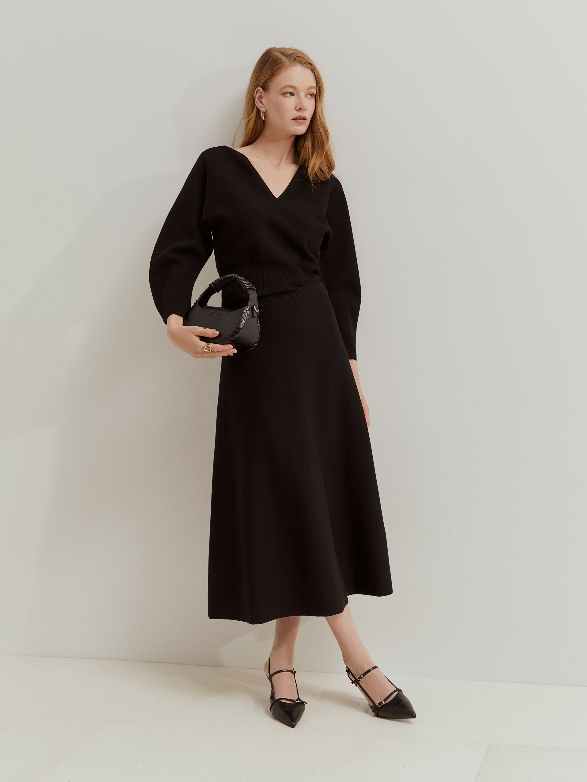 Imagem 0 de Saia de Malha de Corte a com Mescla de Lã