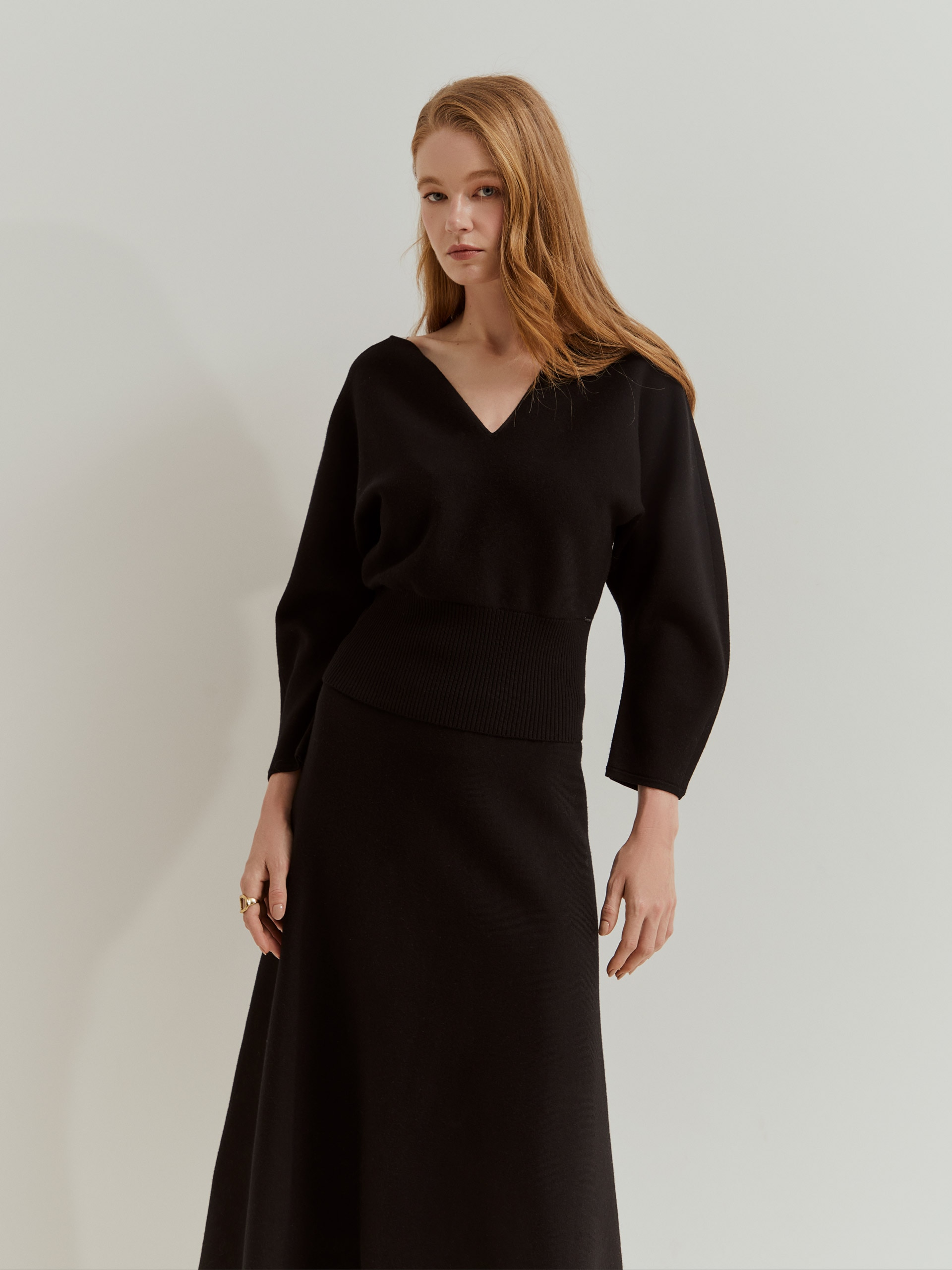 Saia de Malha de Corte a com Mescla de Lã Preto-4