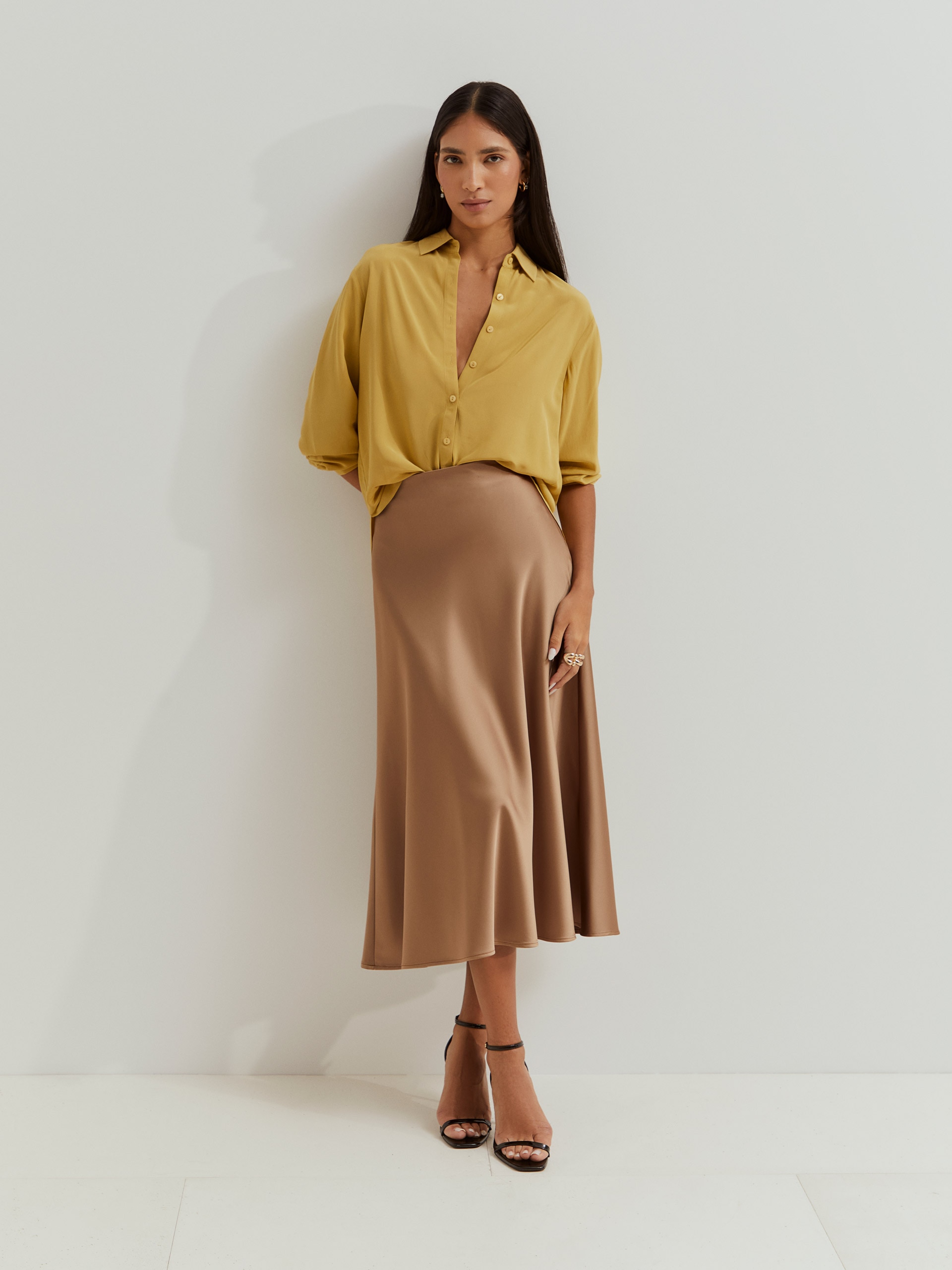 Camisa em Rayon em Amarelo Amarelo-4