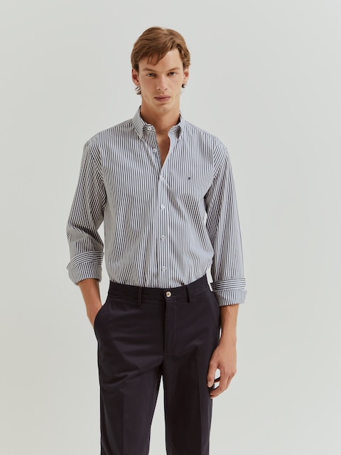 Imagem 0 de Camisa de Algodão Às Riscas de Corte Regular Fit em Azul