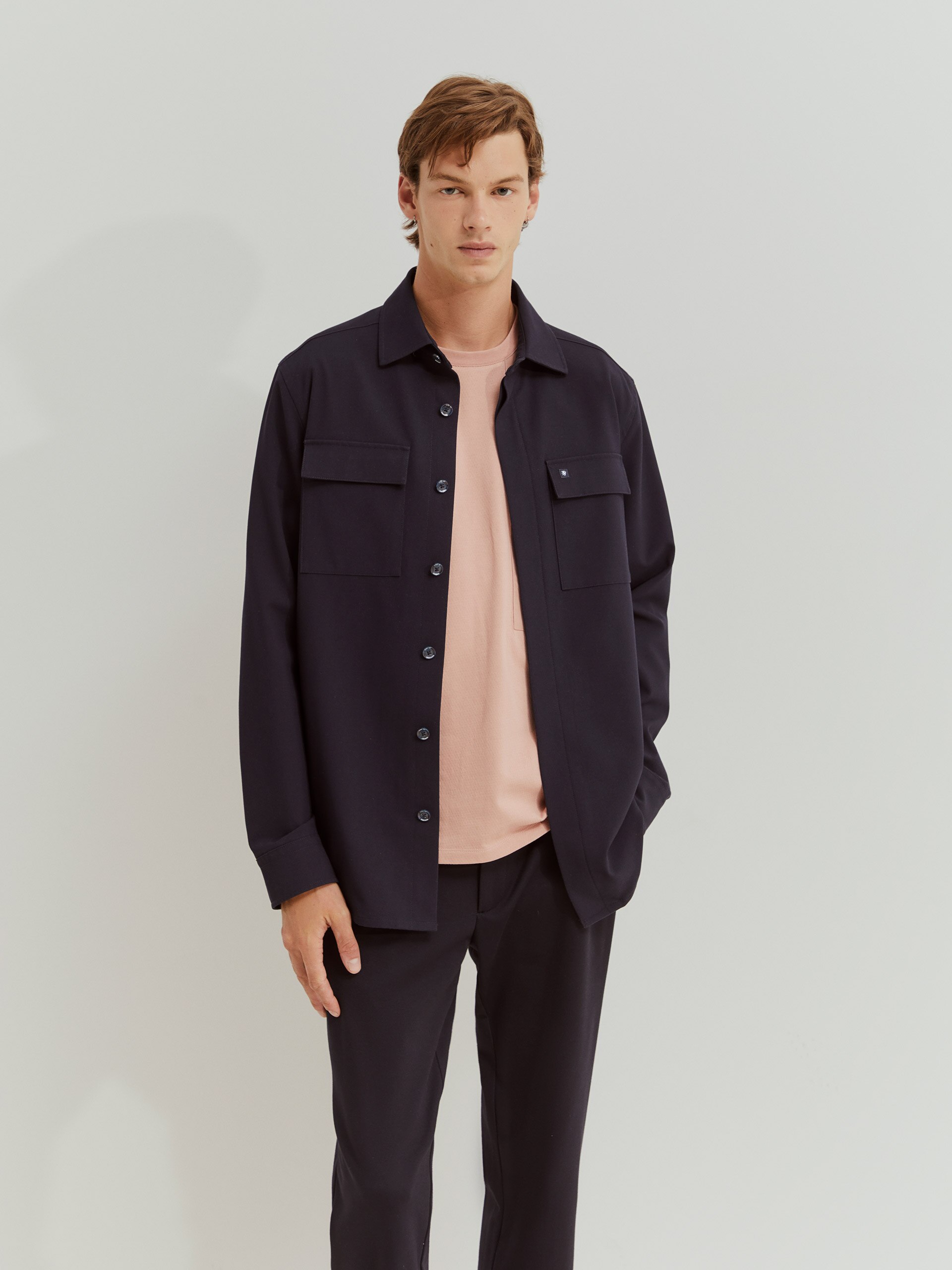 Sobrecamisa com Bolsos Azul-escuro-2