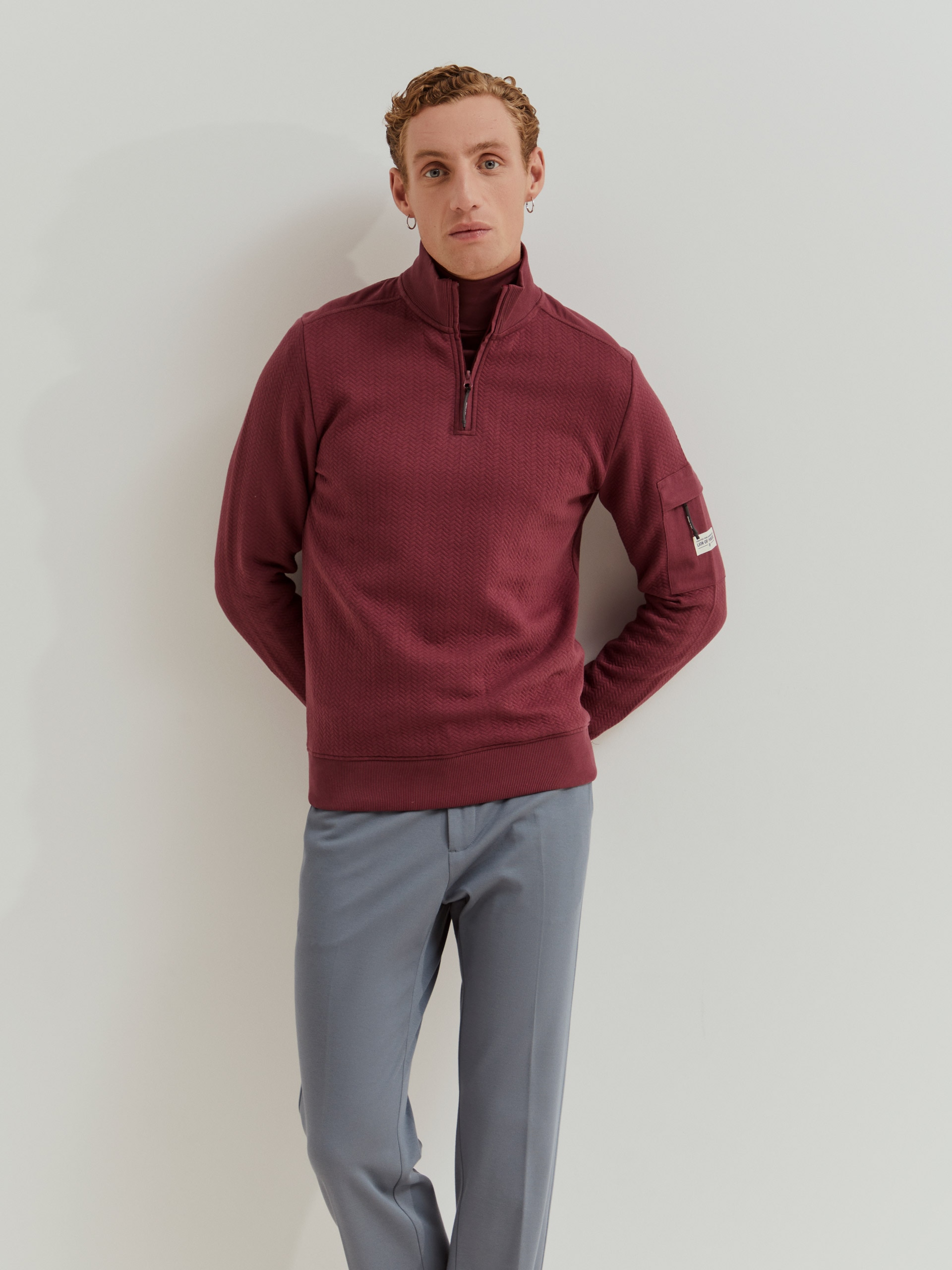 Sweatshirt de Manga Comprida com Fecho Zip Bordeaux-2