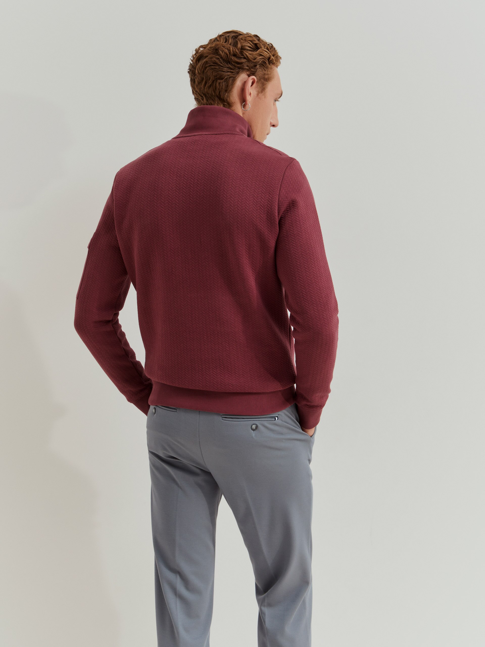 Sweatshirt de Manga Comprida com Fecho Zip Bordeaux-3