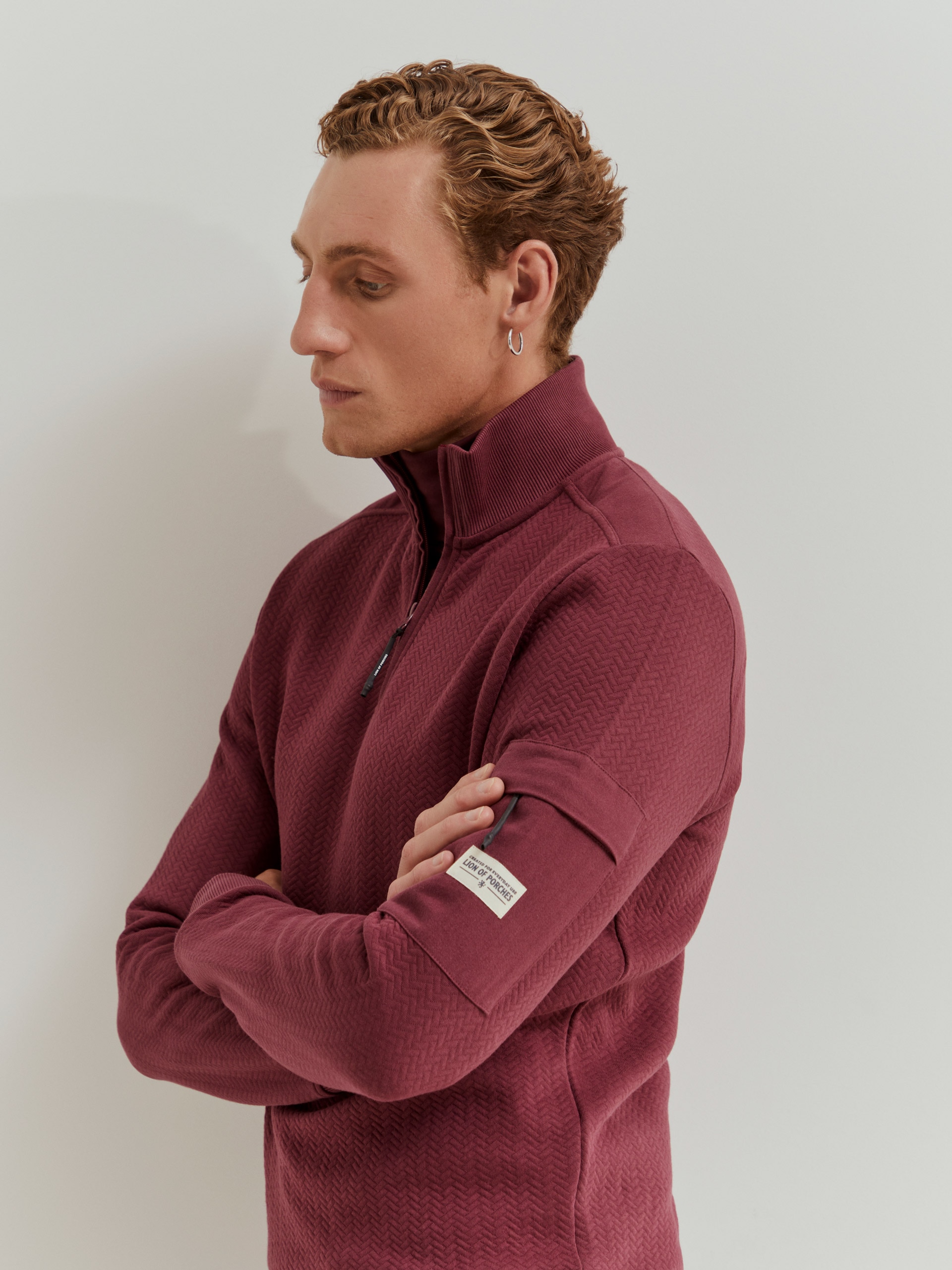 Sweatshirt de Manga Comprida com Fecho Zip Bordeaux-4