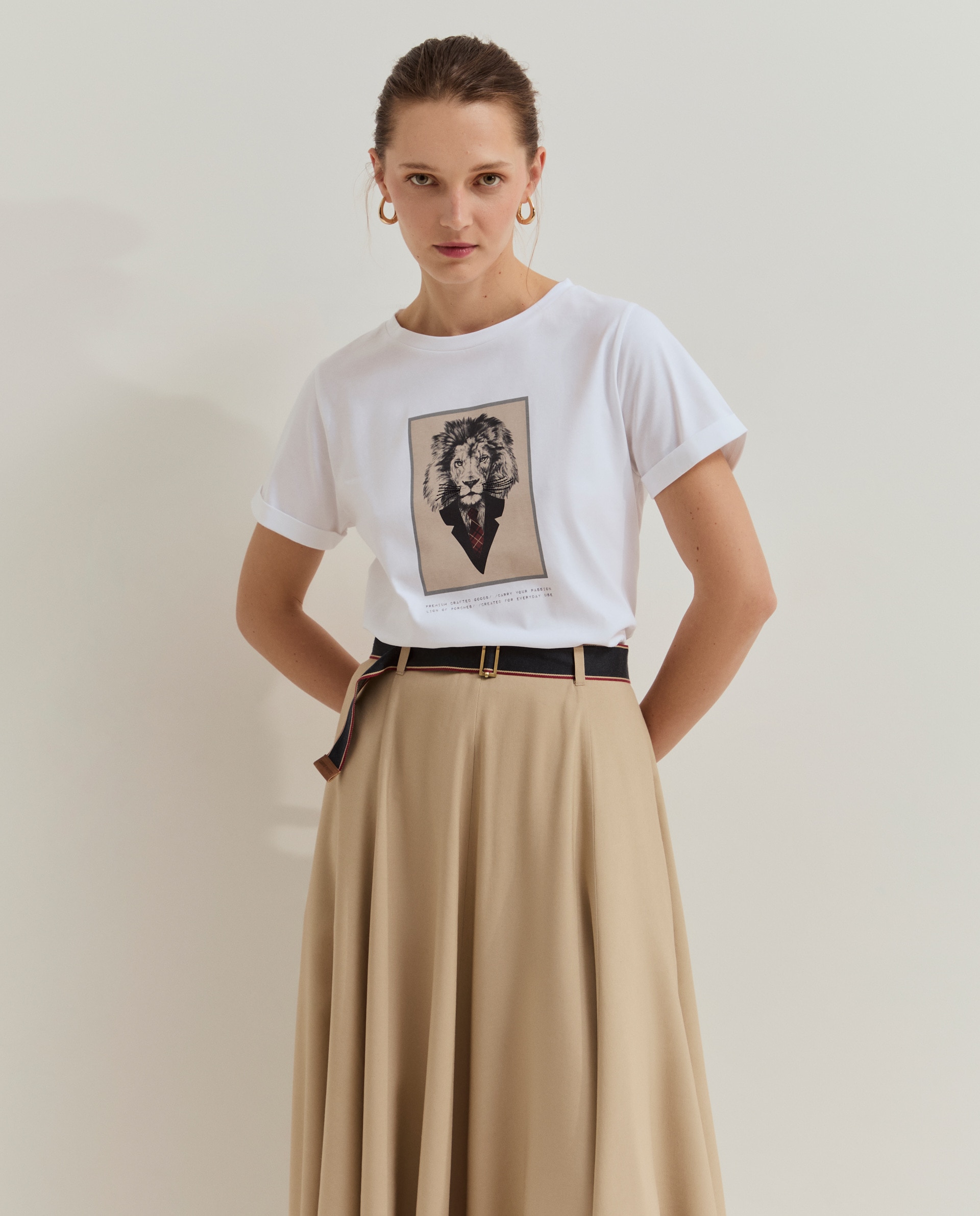 T-shirt com estampado leão Branco-2
