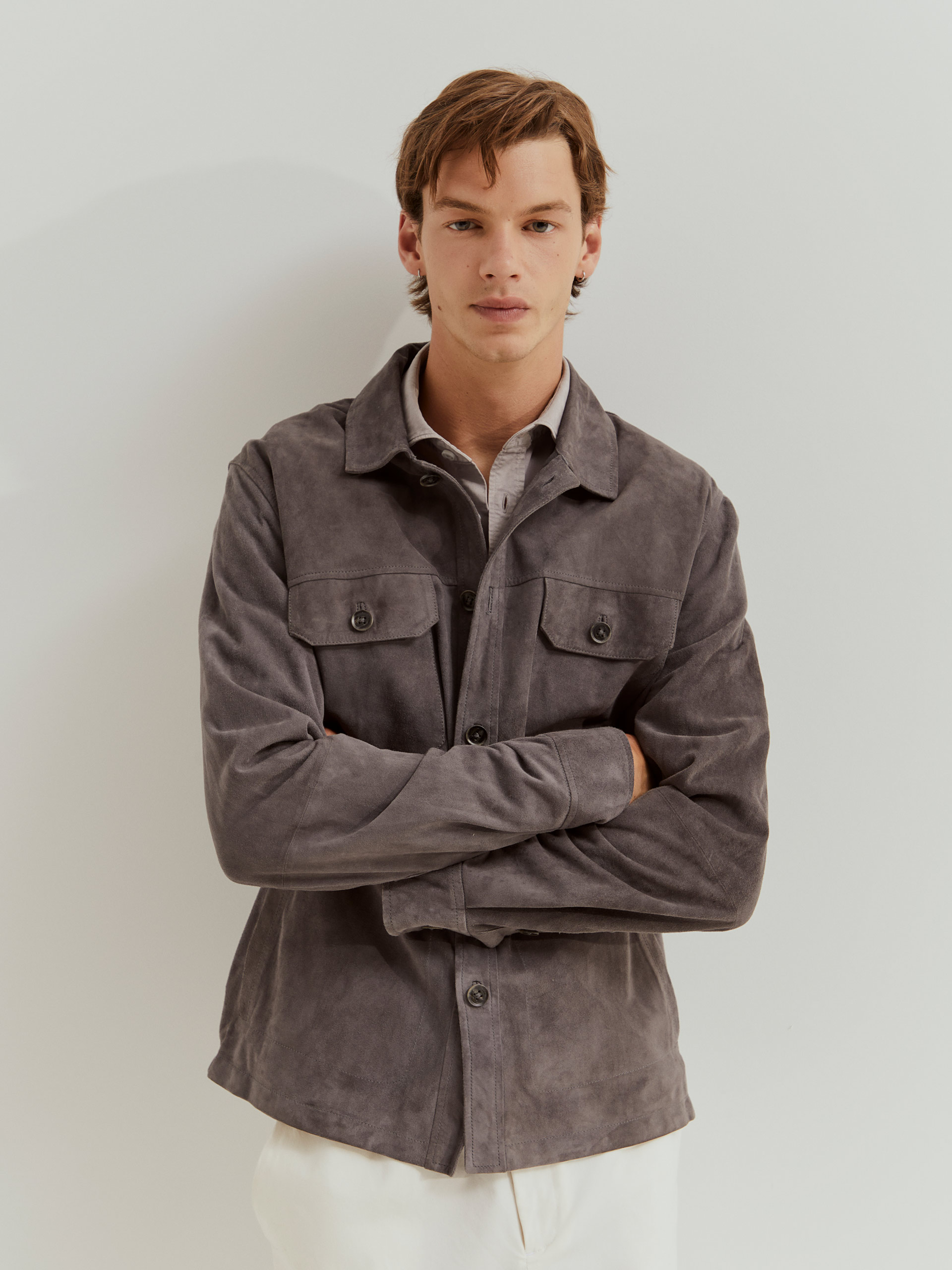 Casaco de Couro com Bolsos Castanho-2