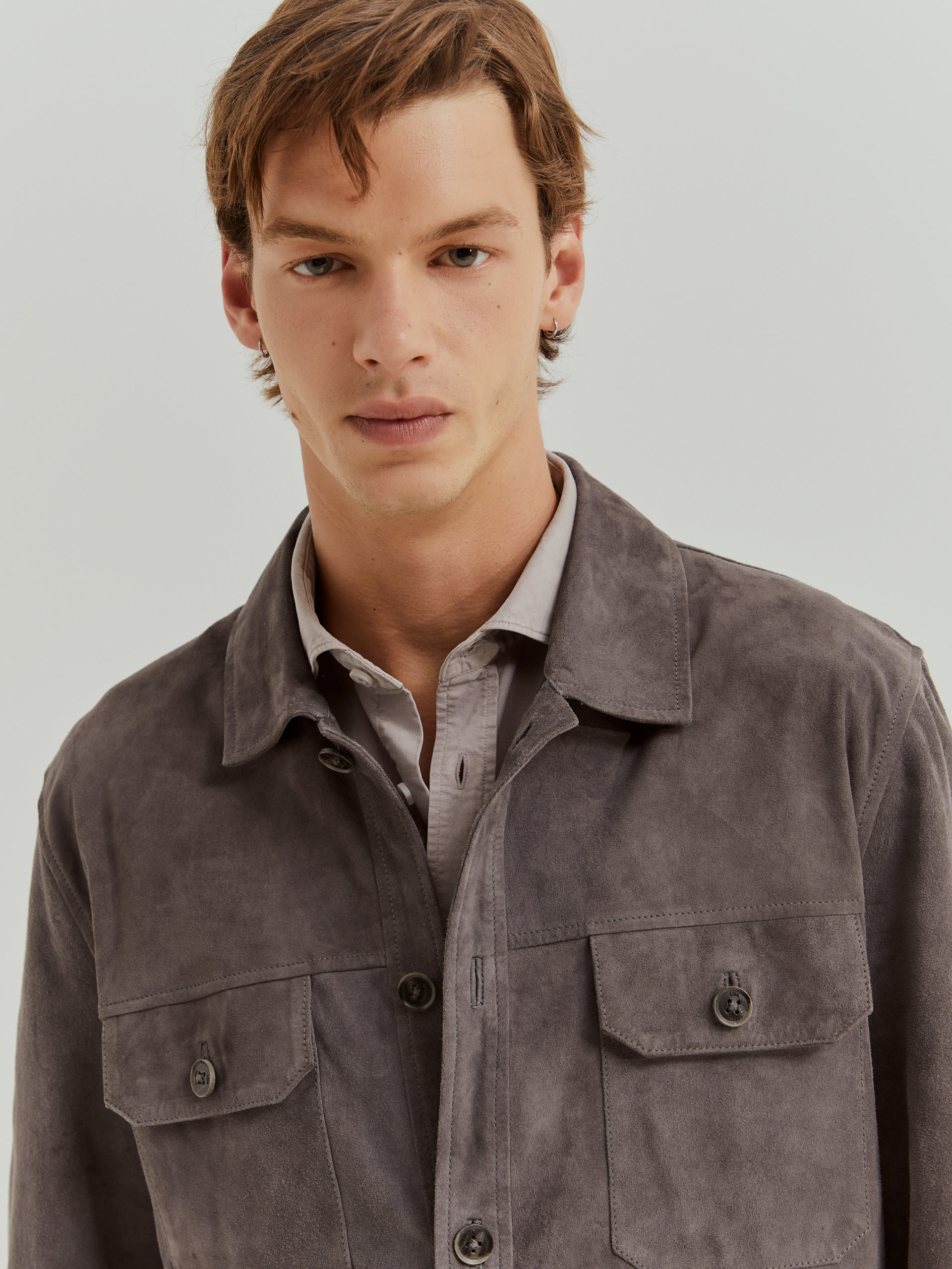 Casaco de Couro com Bolsos Castanho-4