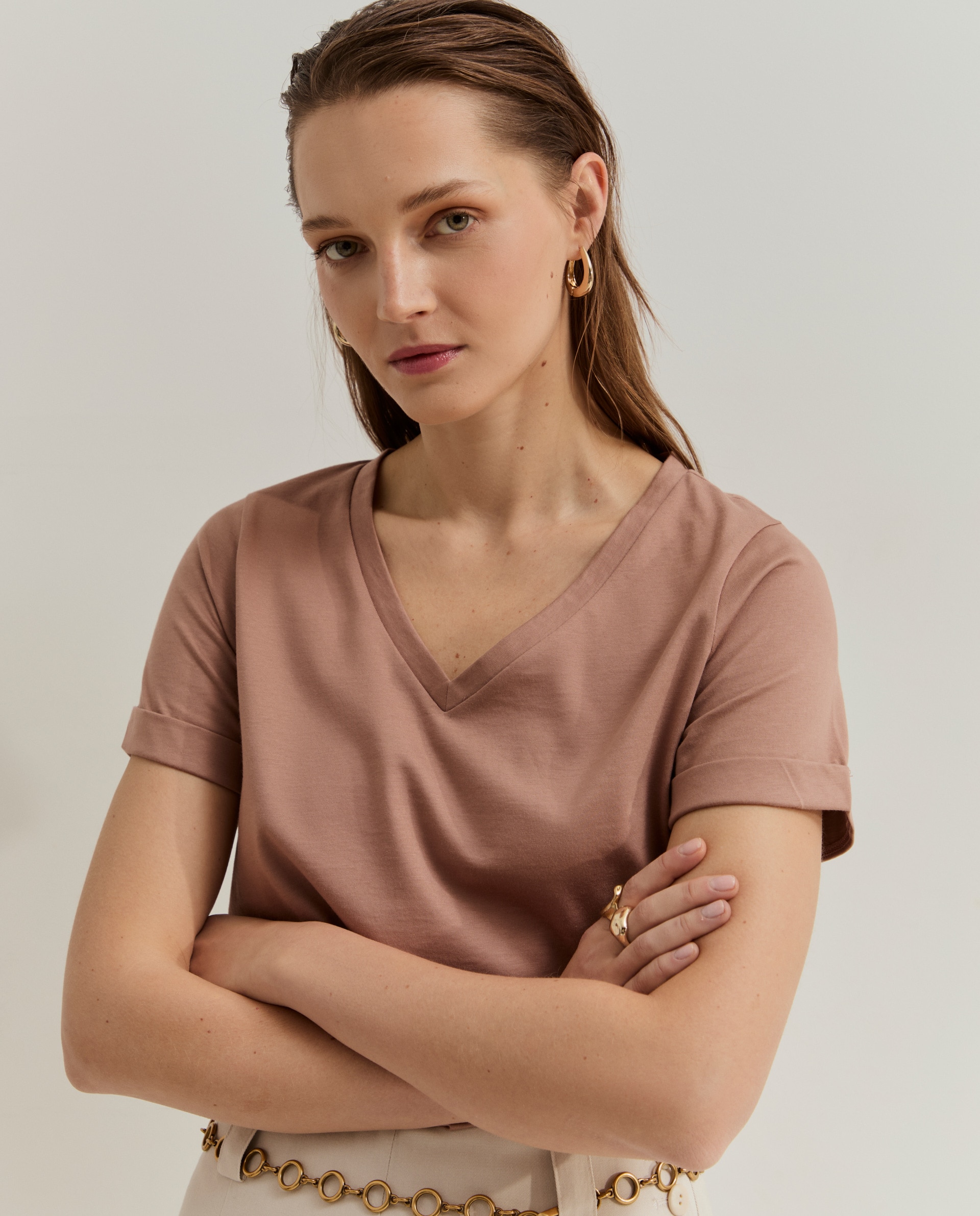 Imagem 0 de T-shirt básica de algodão decote em V