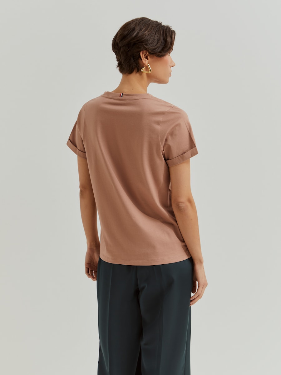 T-shirt Básica de Algodão com Gola em V Rosa-3