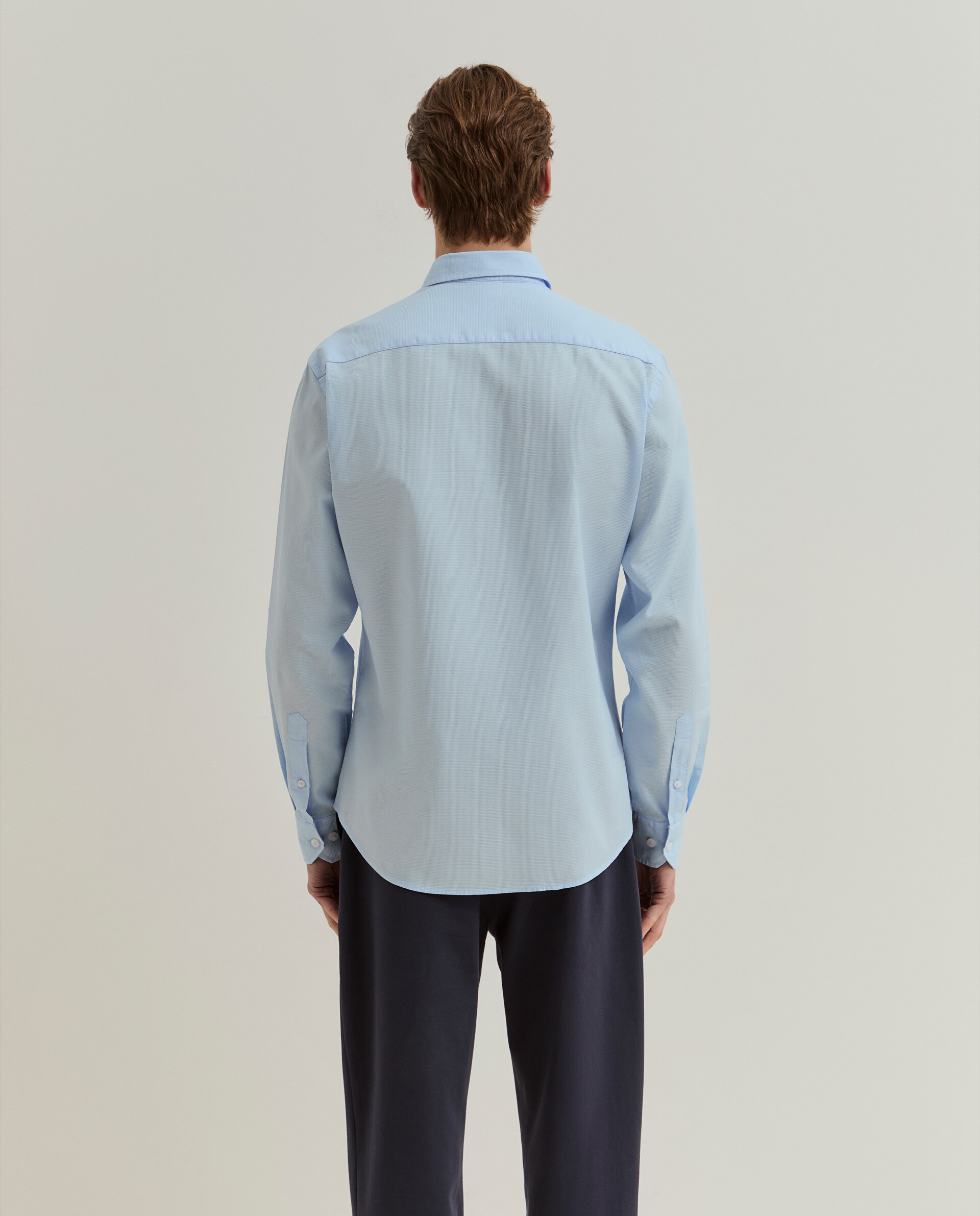 Camisa slim fit de algodão Azul-3