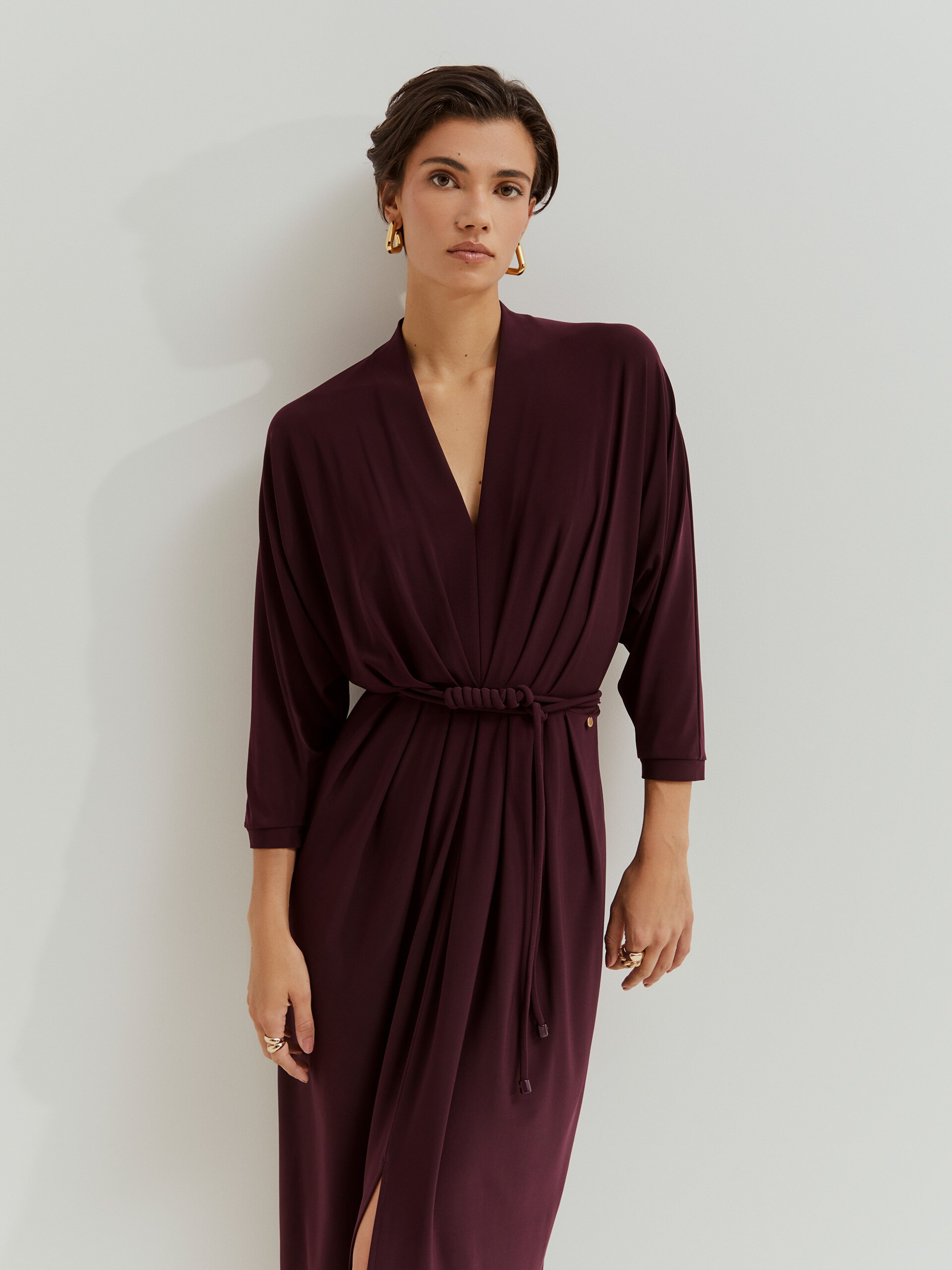 Vestido Comprido de Malha Bordeaux-2