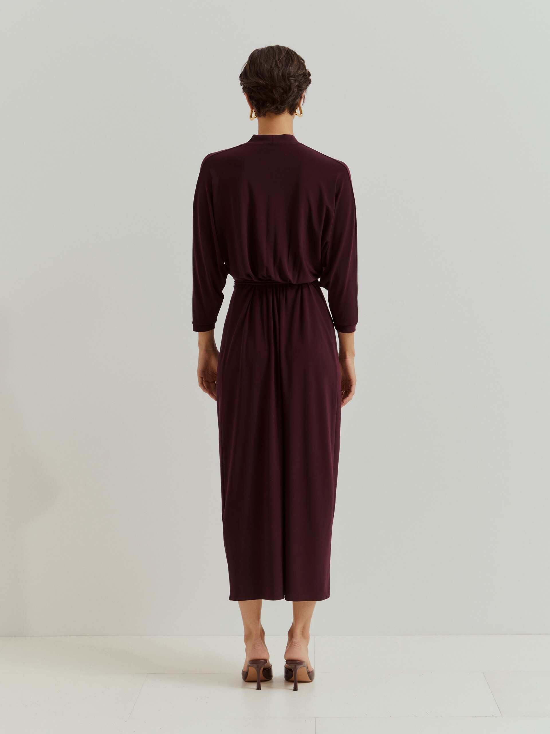 Vestido Comprido de Malha Bordeaux-3