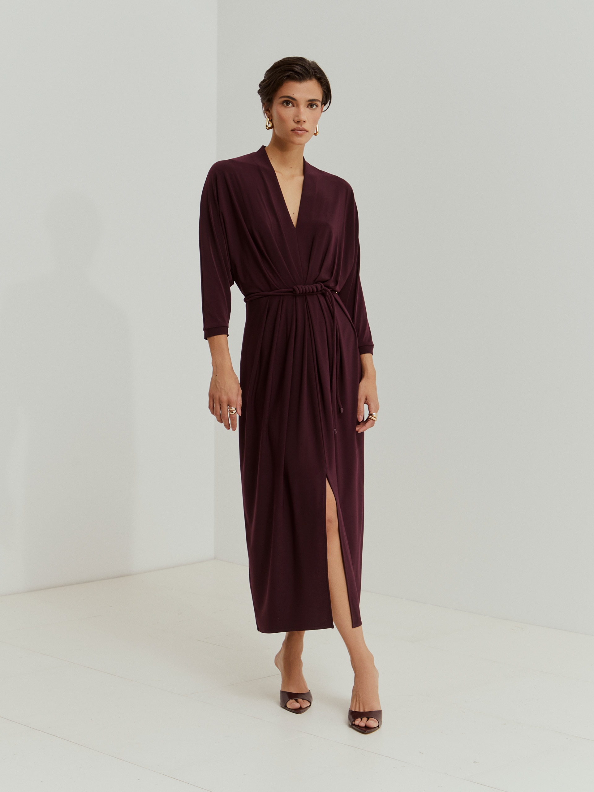 Vestido Comprido de Malha Bordeaux-4