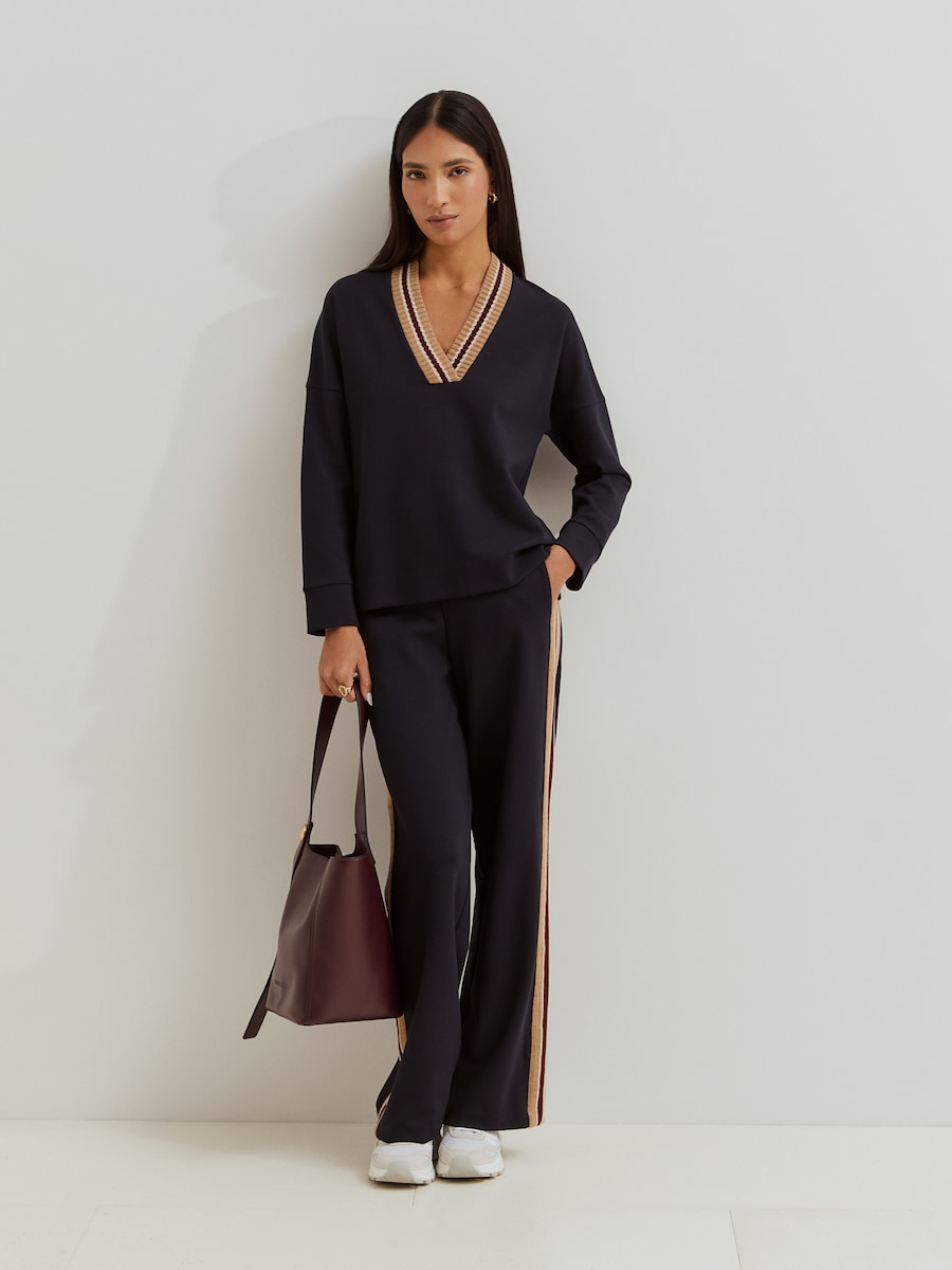 Camisola de Malha com Gola em V Azul-marinho-1