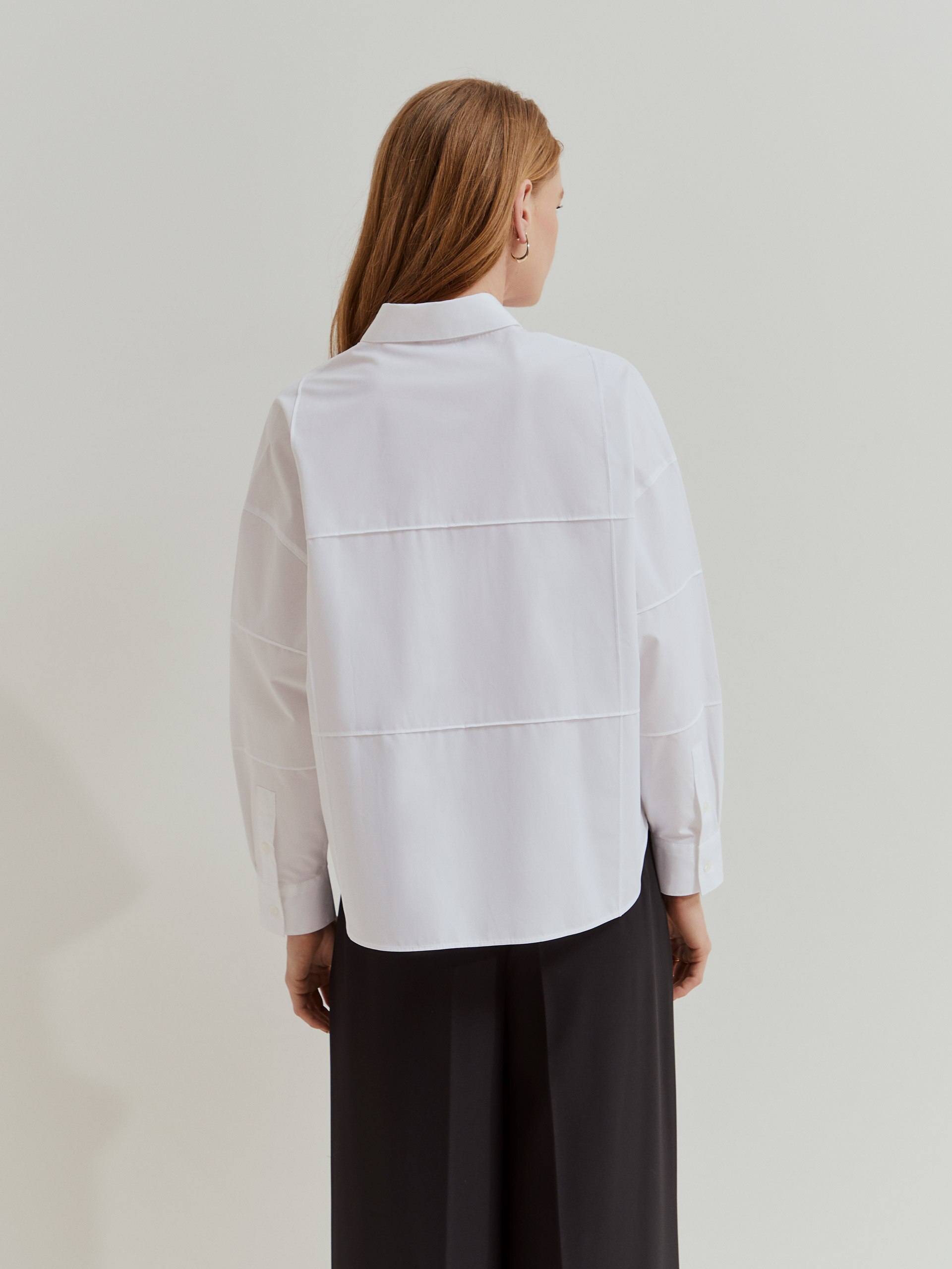 Camisa de Algodão com Costuras Detalhadas Branco-3