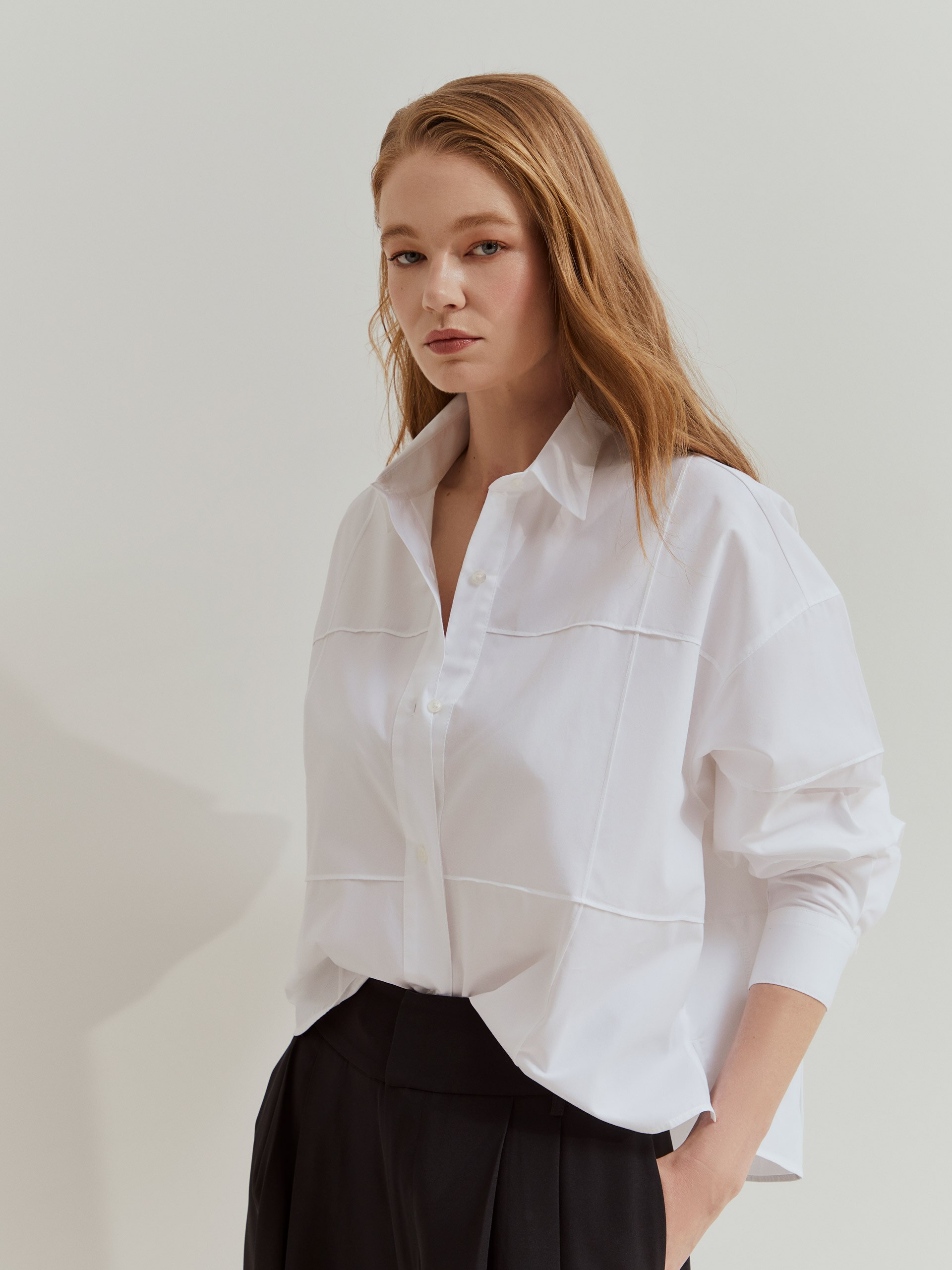 Camisa de Algodão com Costuras Detalhadas Branco-4