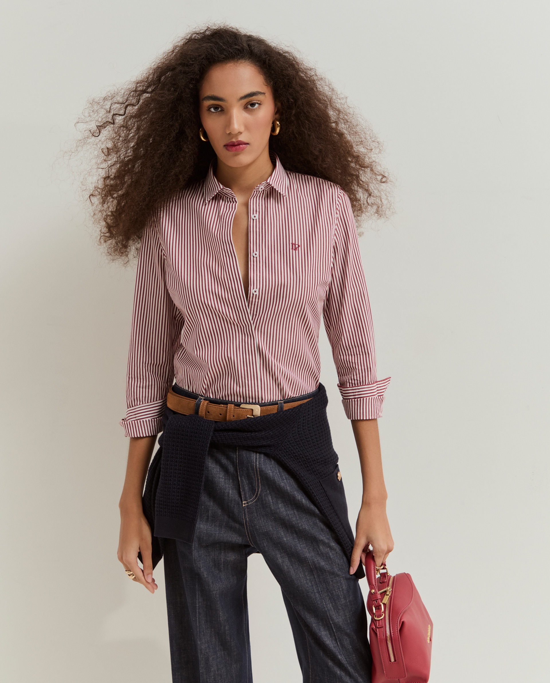 Camisa de riscas cintada Bordeaux-1