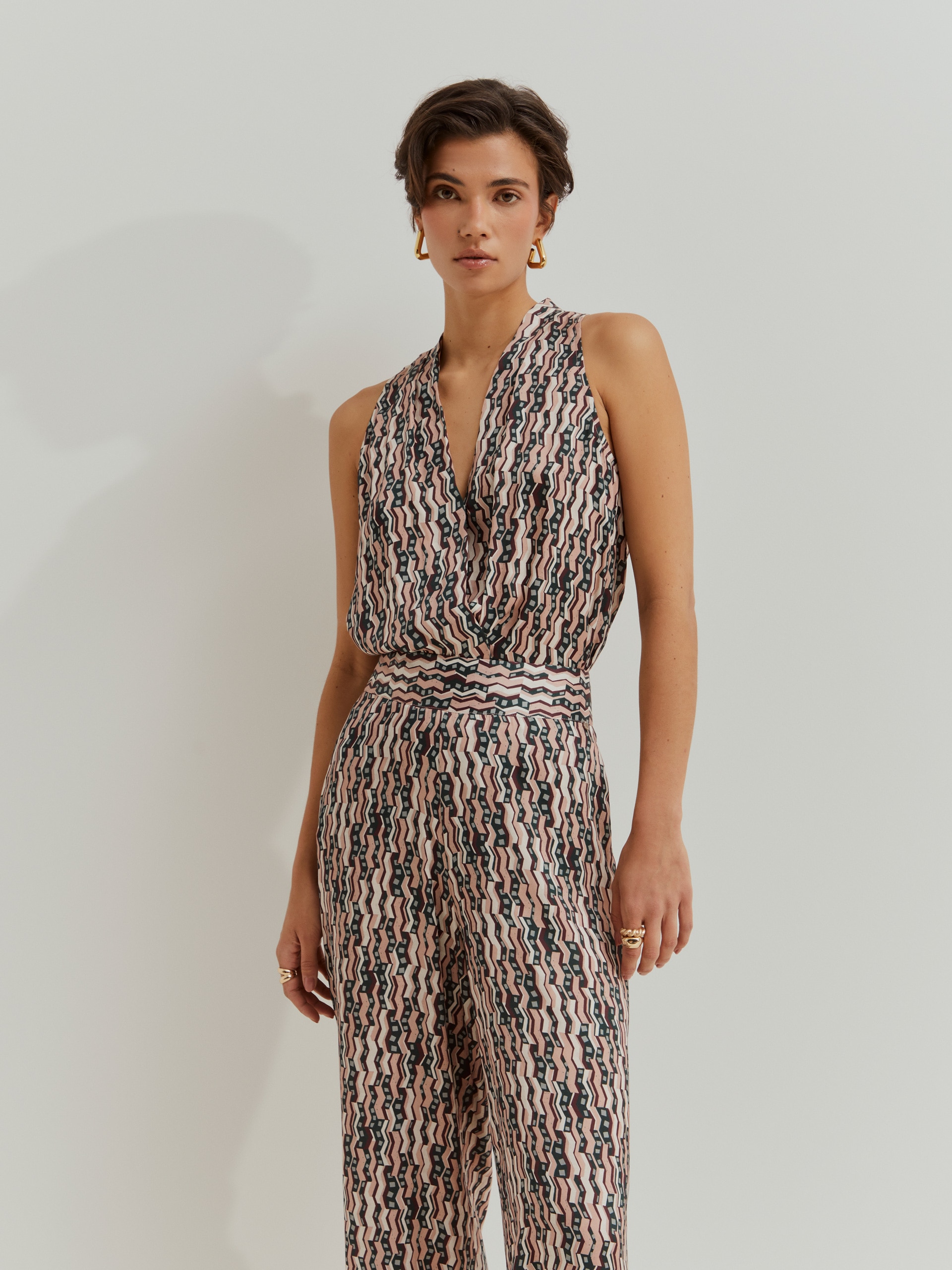 Calças Palazzo Estampadas Rosa-2