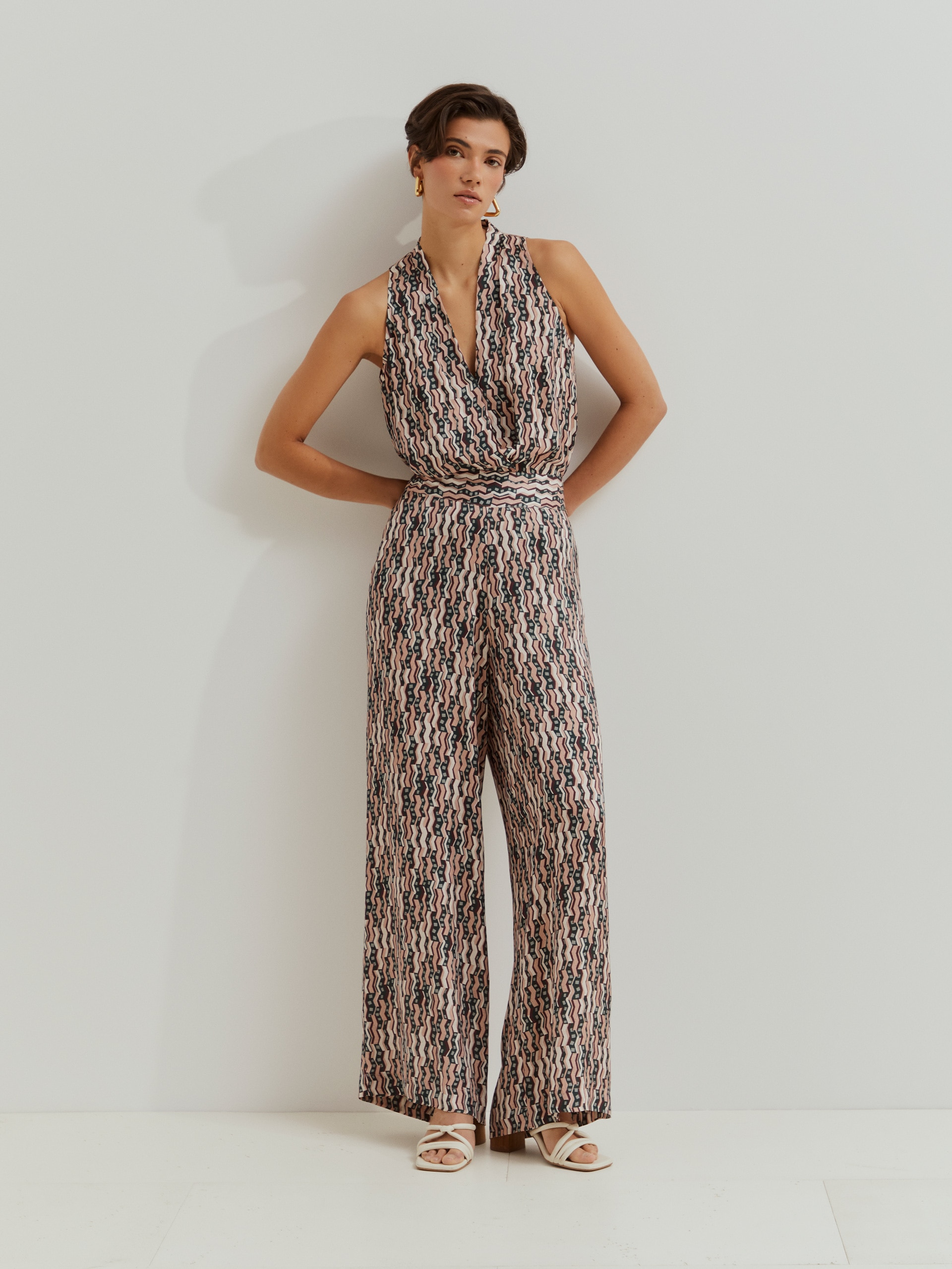 Calças Palazzo Estampadas Rosa-4