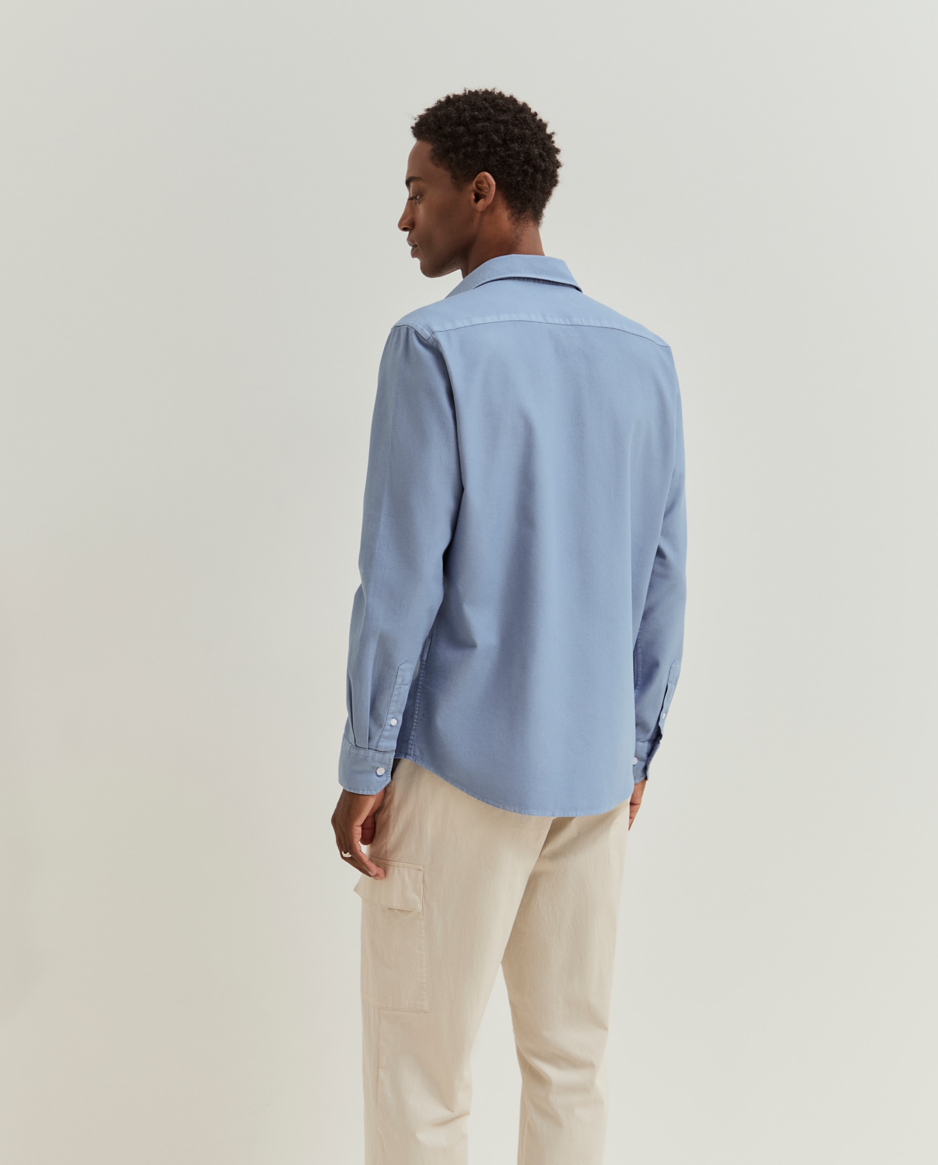Camisa slim fit em piqué de algodão Azul-3