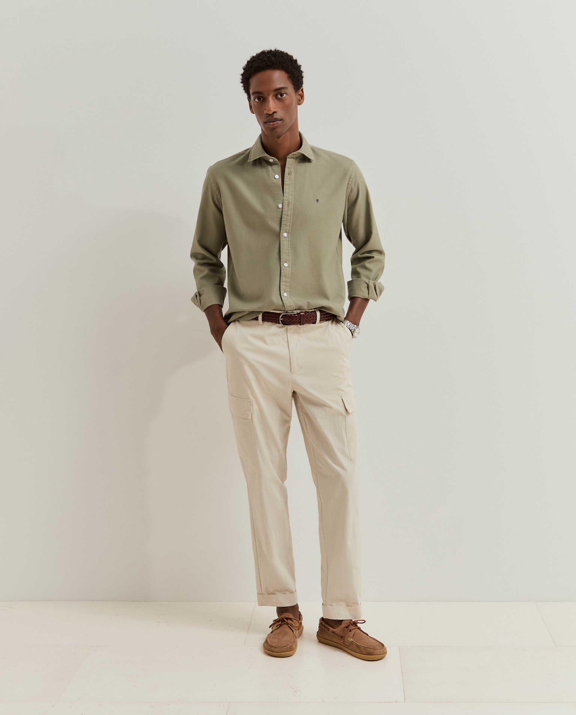 Camisa slim fit em piqué de algodão Verde-4