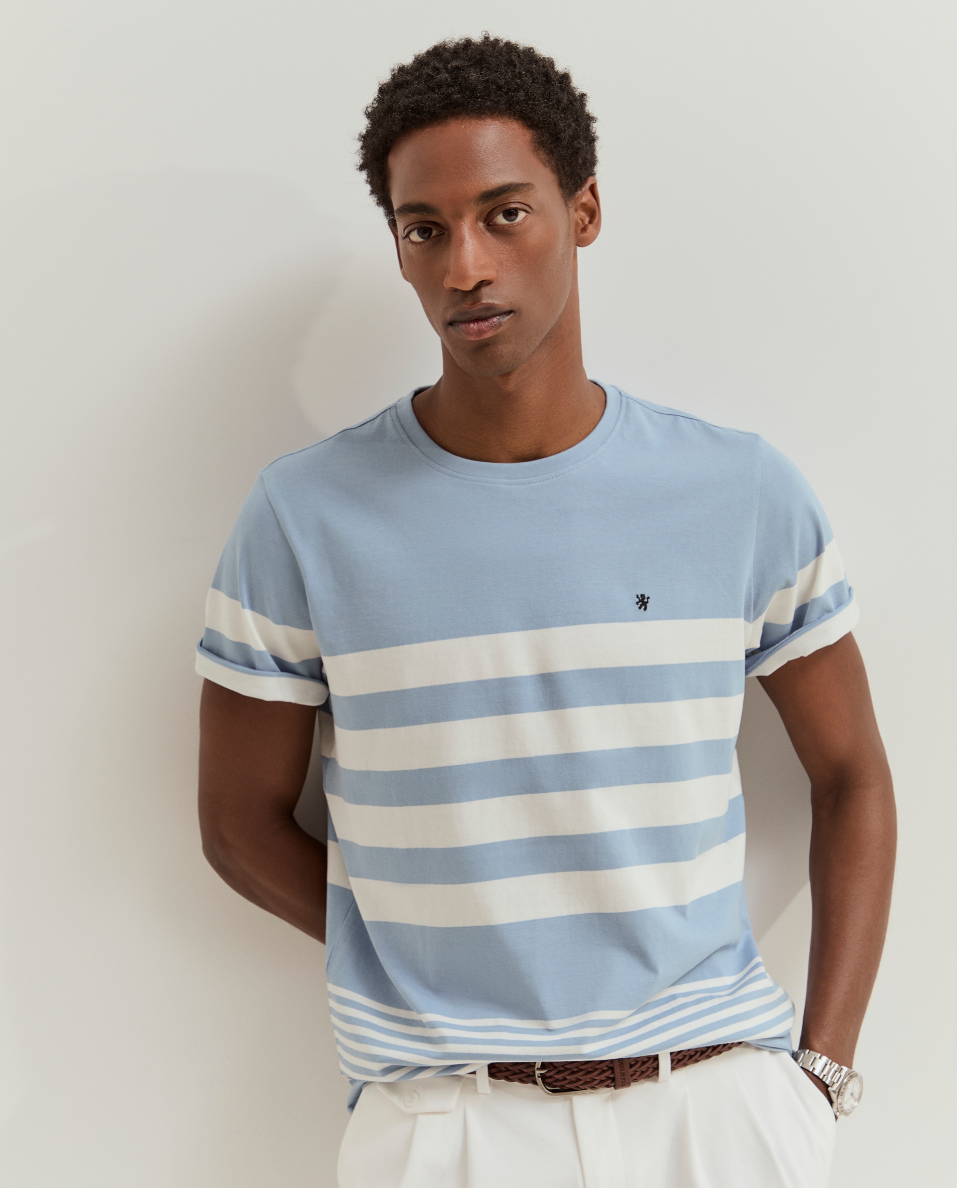 T-shirt em algodão Azul-4