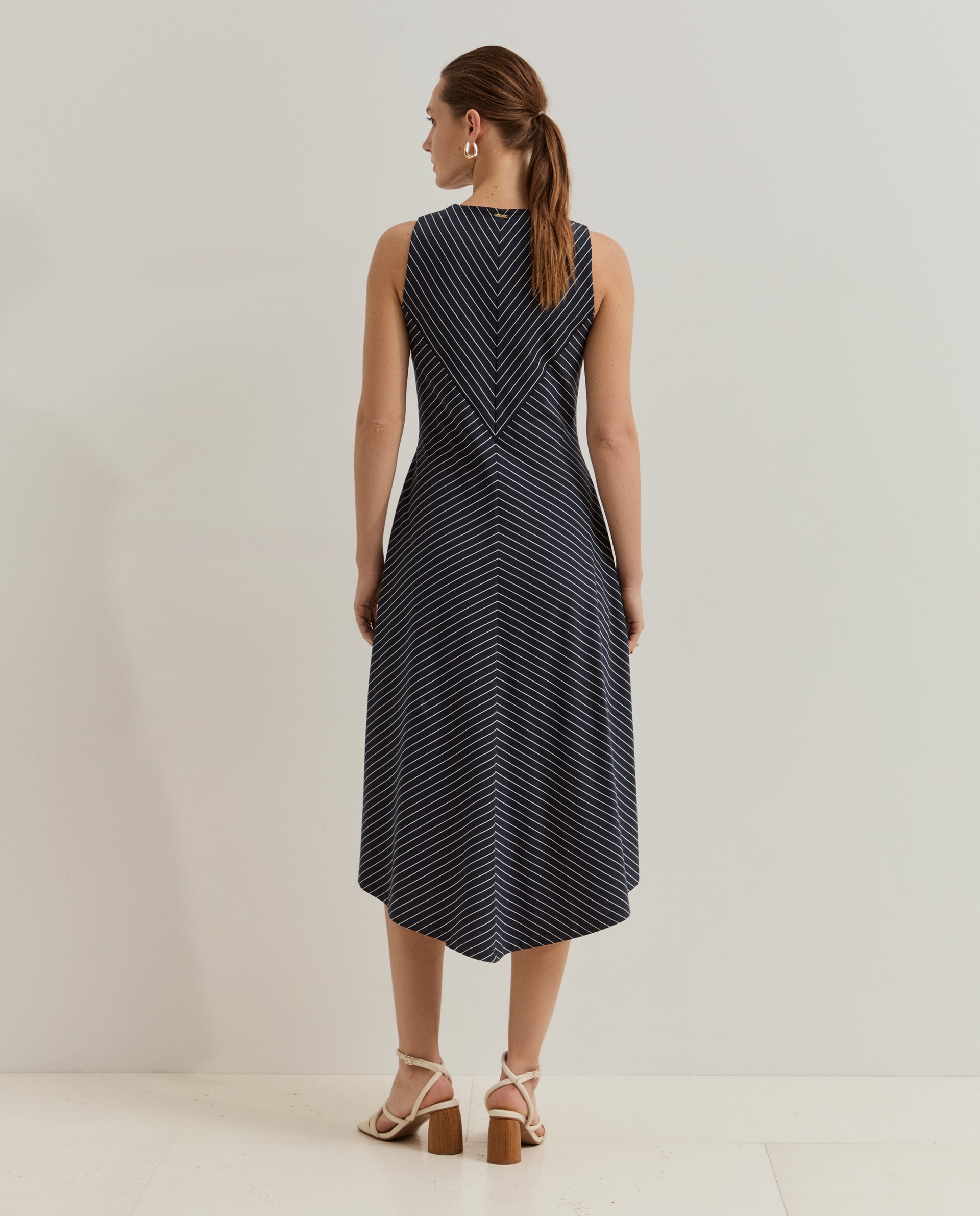 Vestido Midi de Algodão Azul-marinho-3