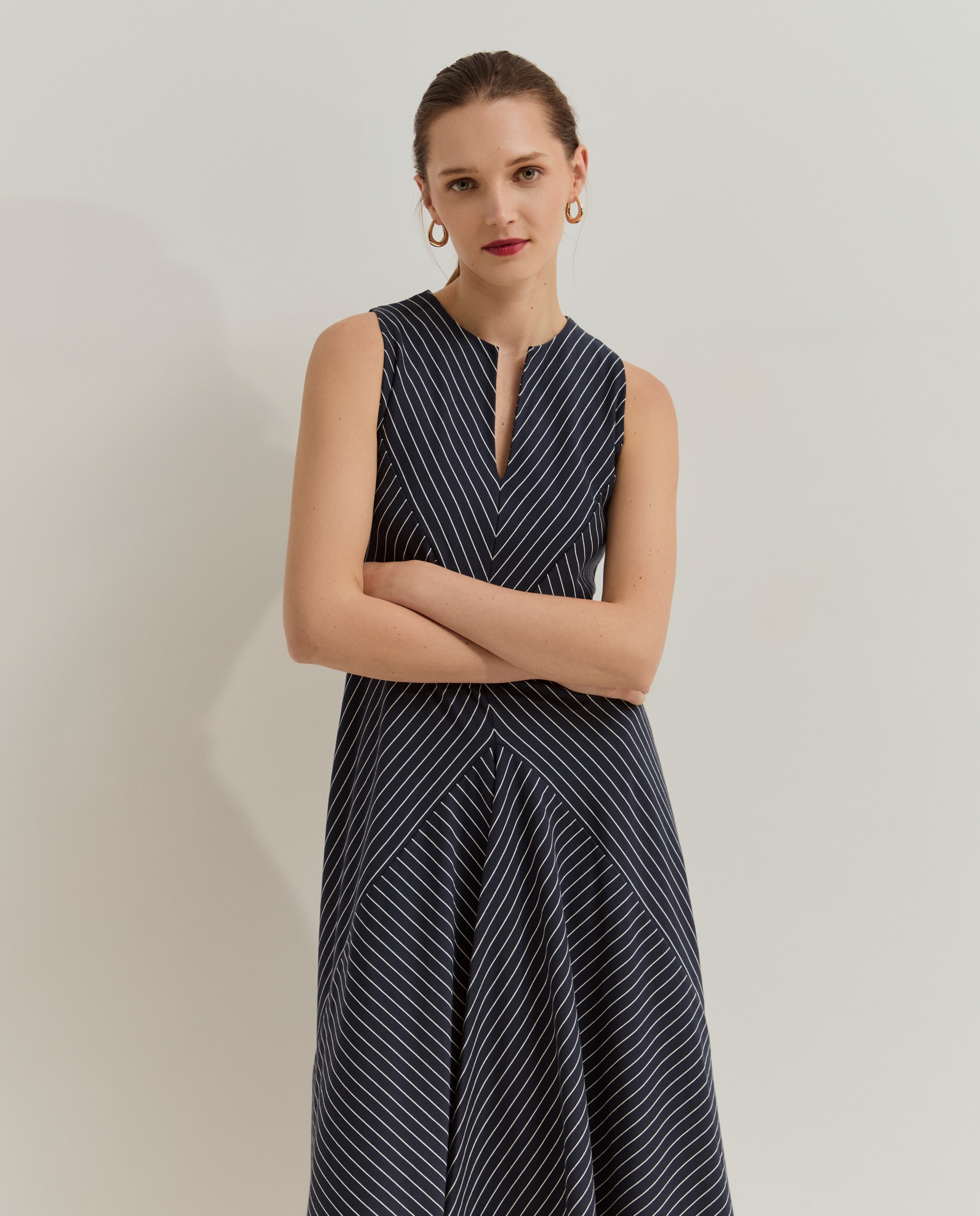 Vestido Midi de Algodão Azul-marinho-4