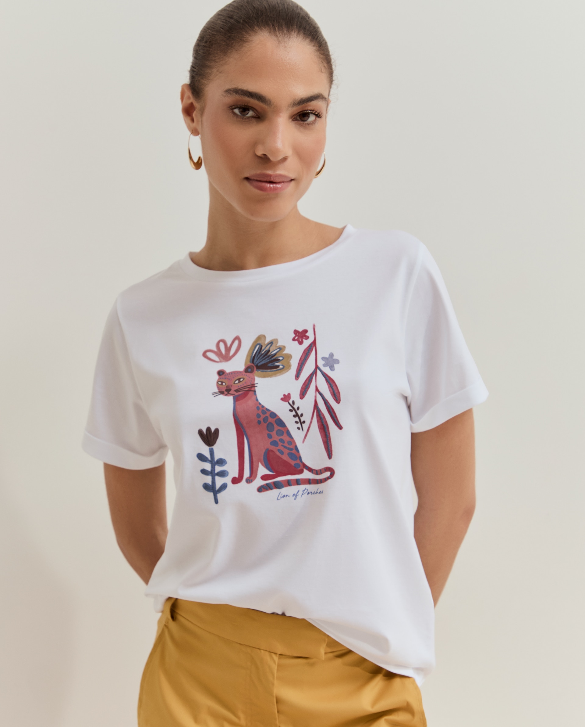 T-shirt de Algodão com Detalhes Bordados Branco-2