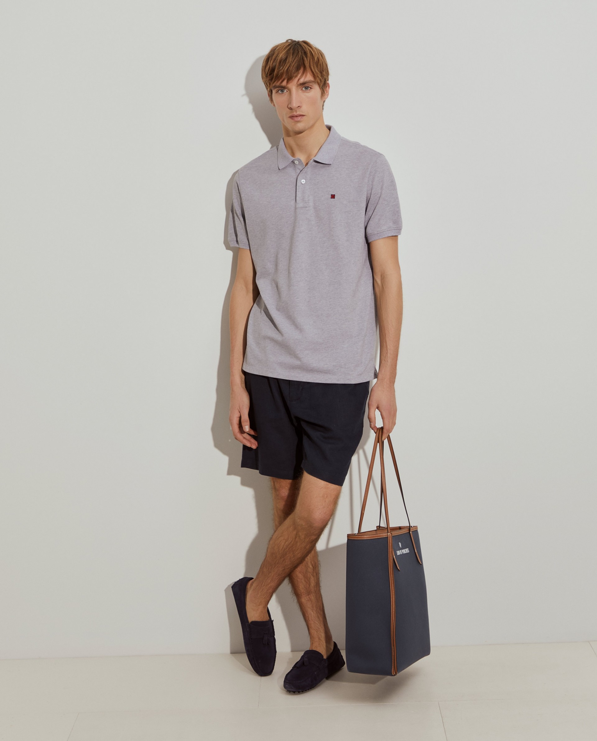 Polo Regular Fit em Piqué de Algodão em Cinzento Cinzento-2