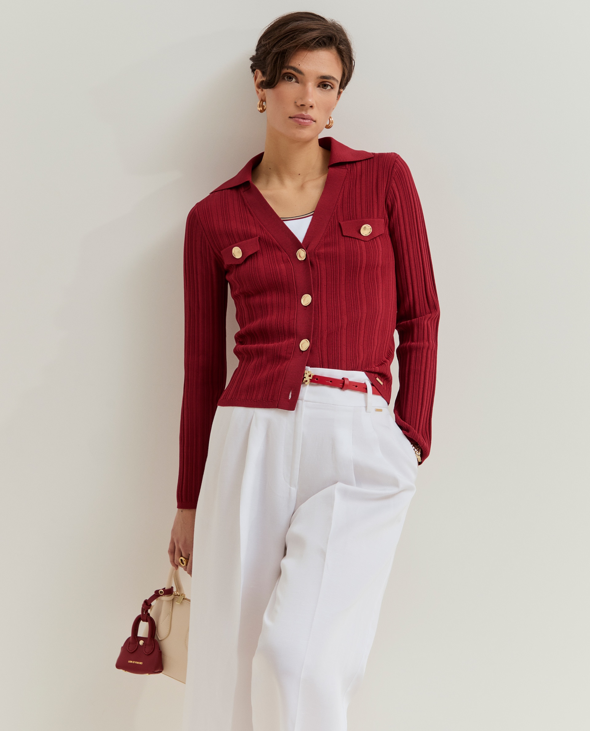 Cardigan em Malha Canelada Vermelho-2