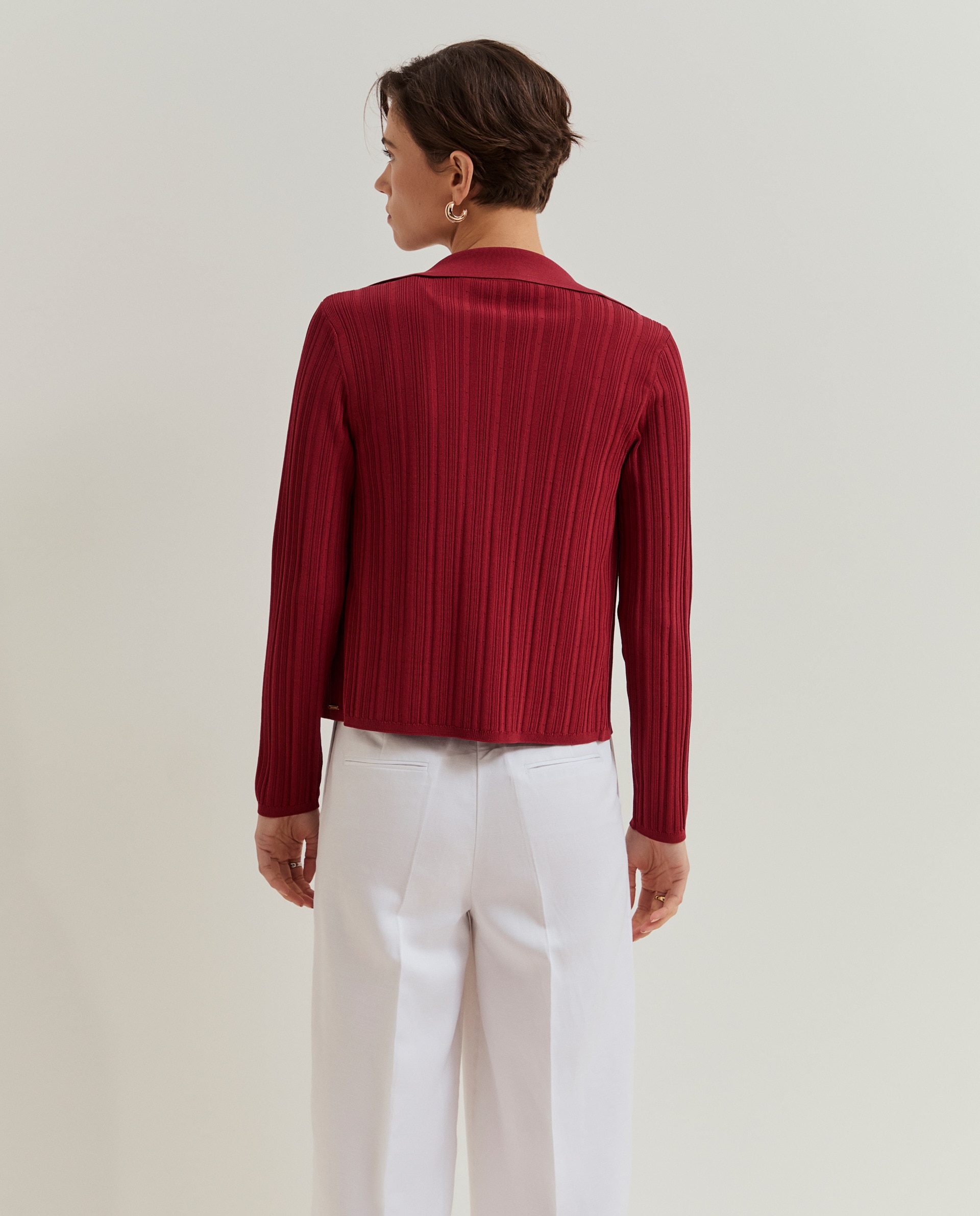 Cardigan em Malha Canelada Vermelho-3