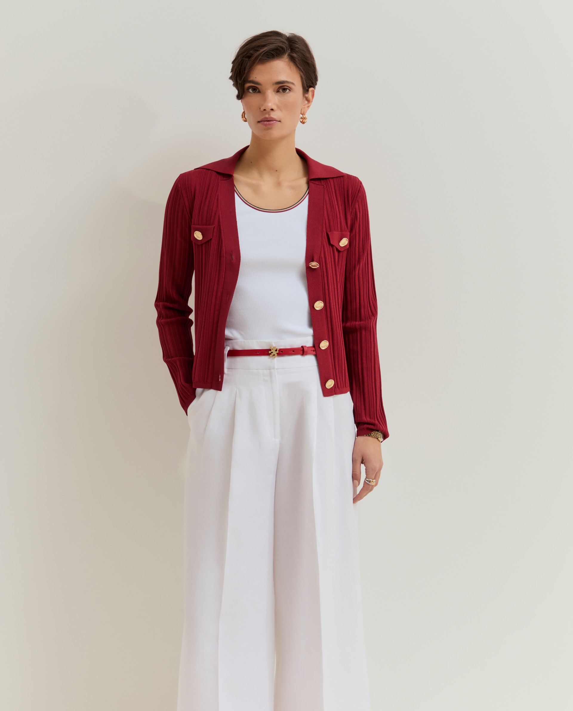 Cardigan em Malha Canelada Vermelho-4
