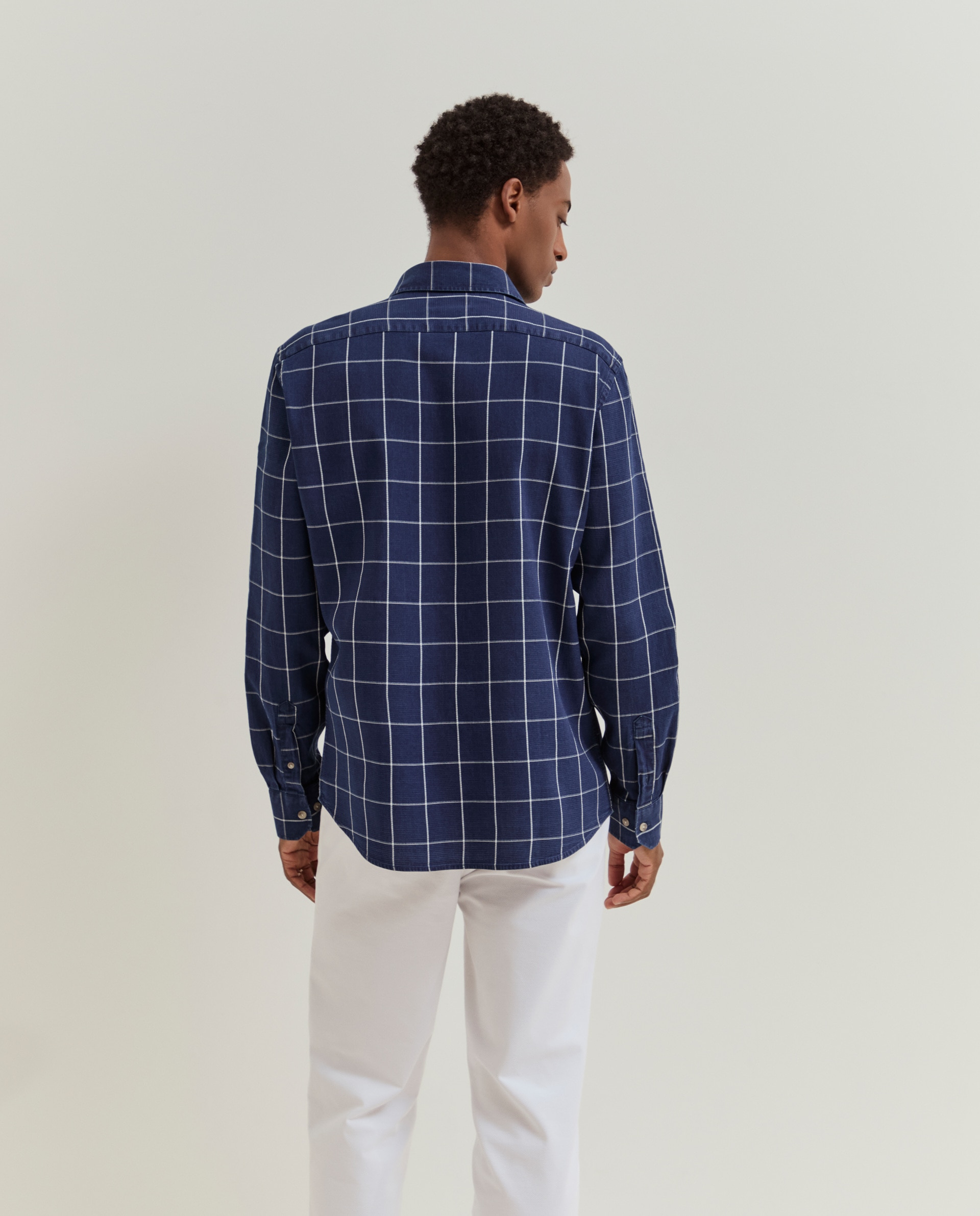 Camisa slim fit com padrão de quadrados Azul-3