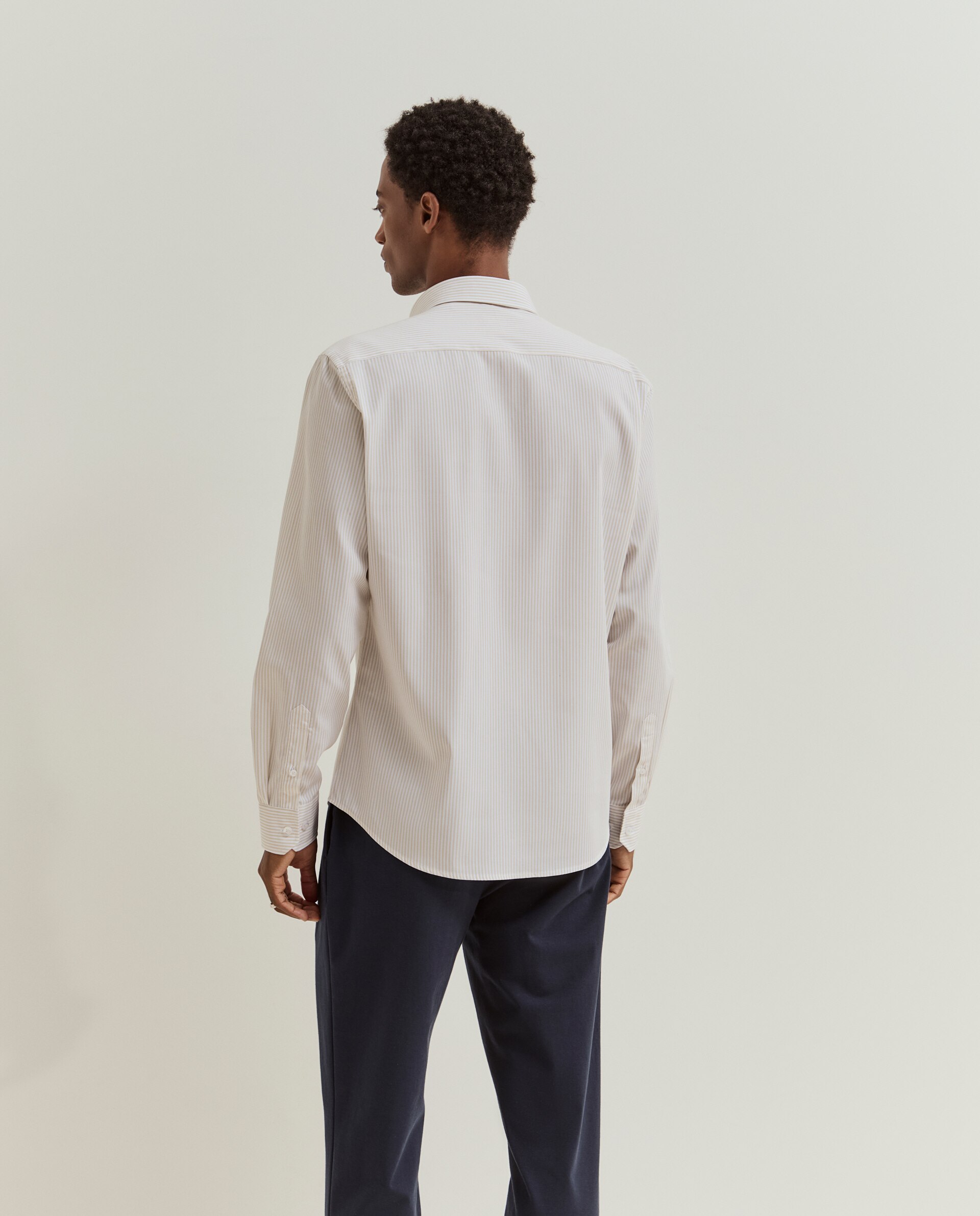 Camisa regular fit em algodão às riscas Branco-3
