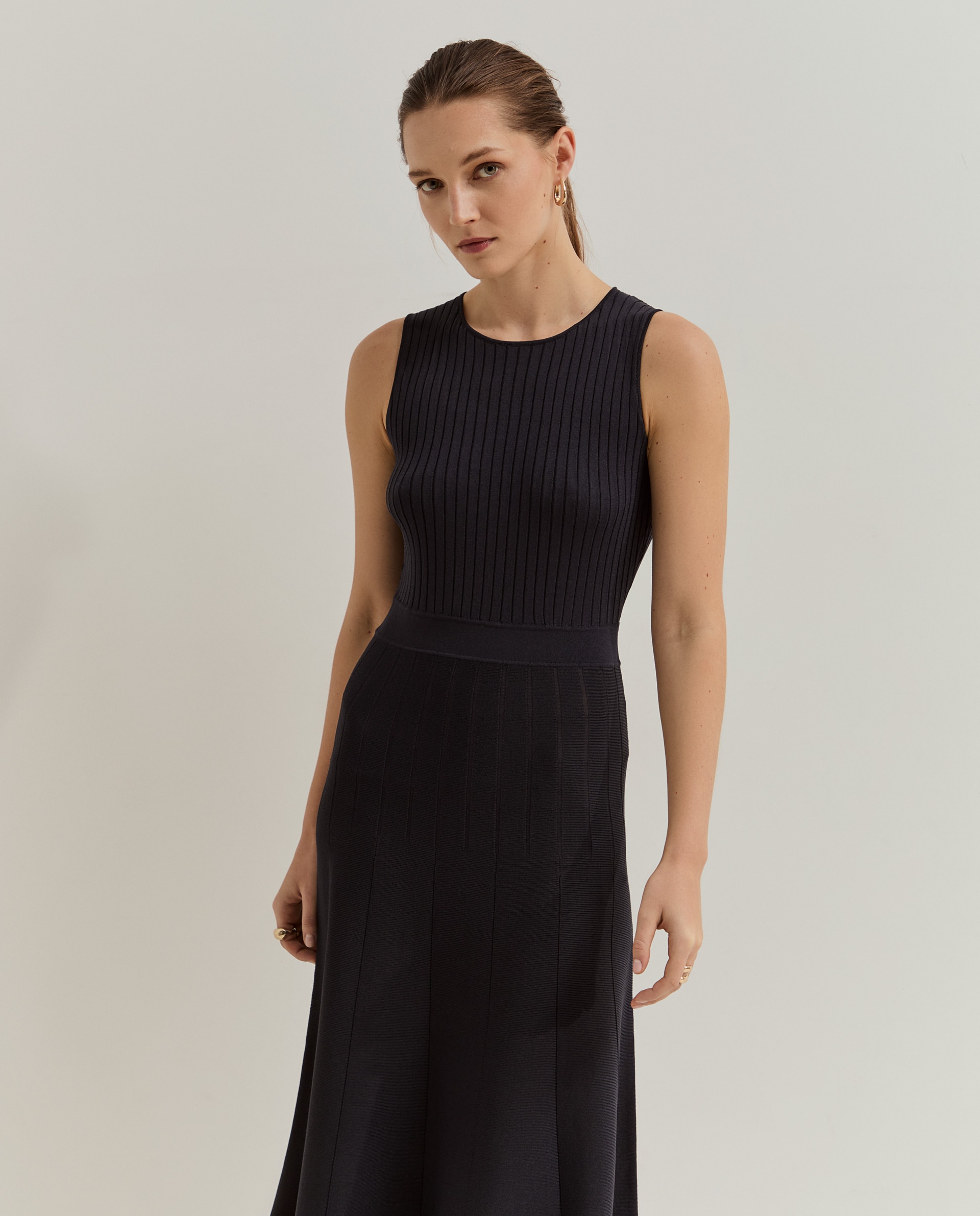 Vestido comprido em malha Azul-marinho-2
