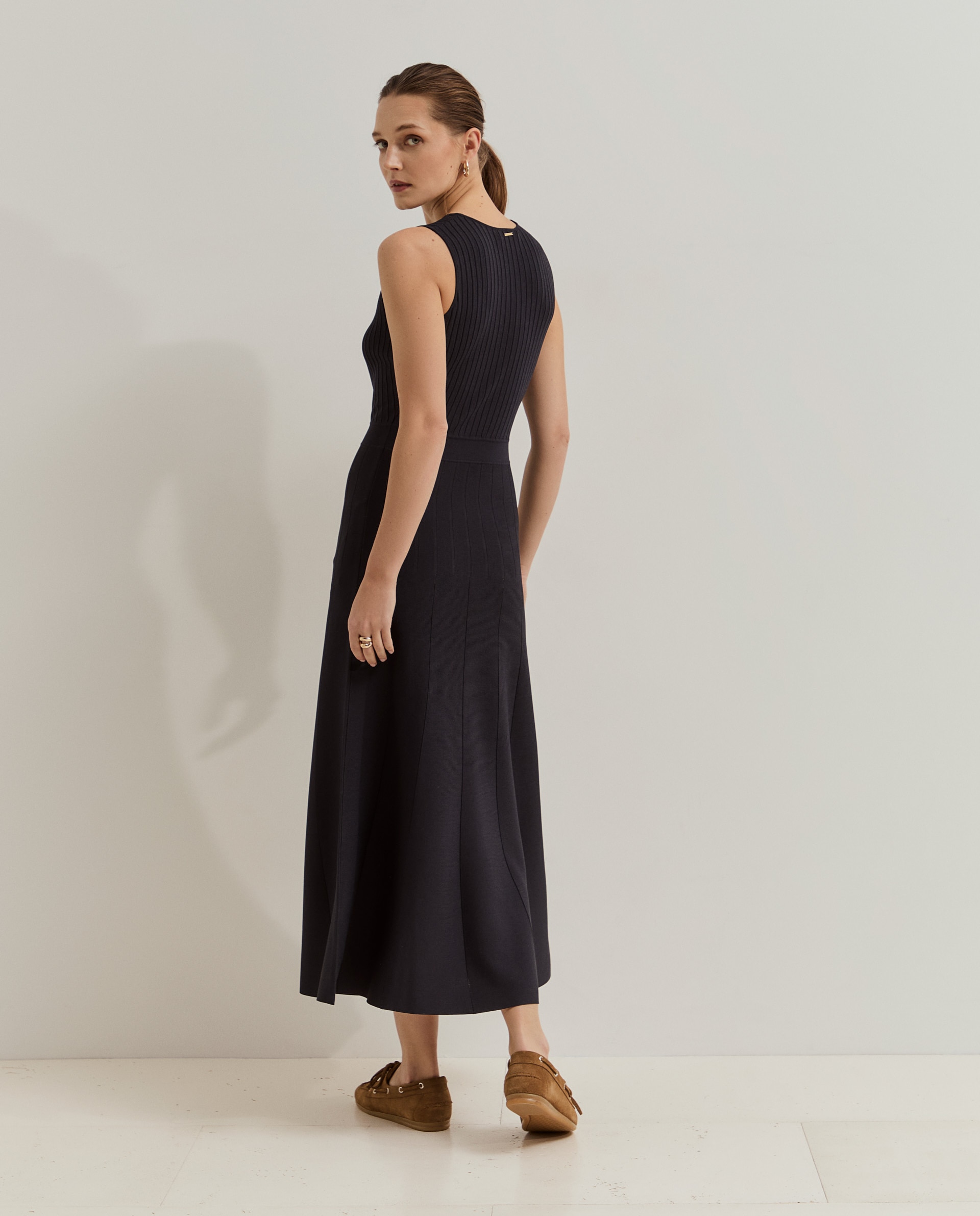 Vestido comprido em malha Azul-marinho-3