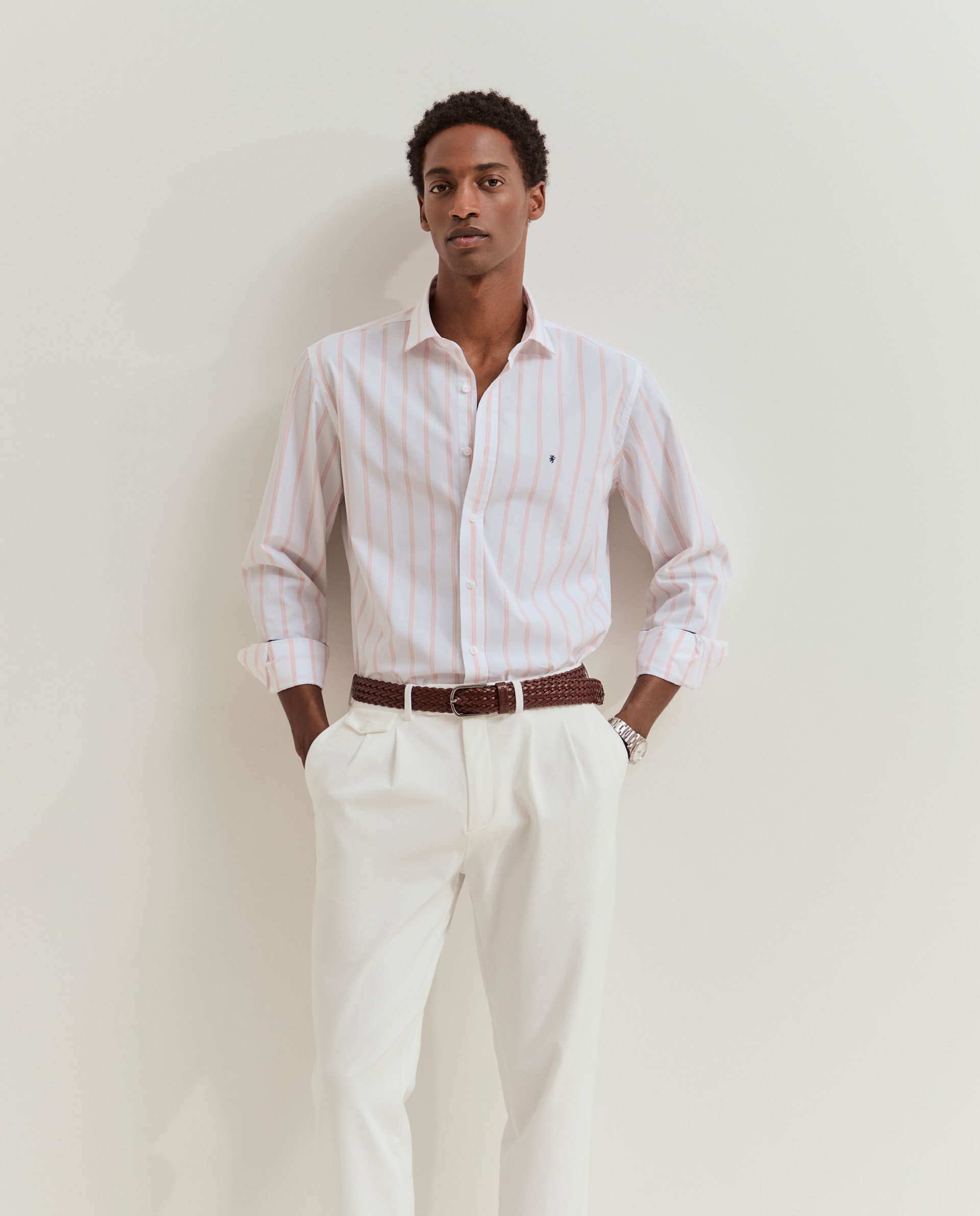 Camisa slim fit em algodão Laranja-4