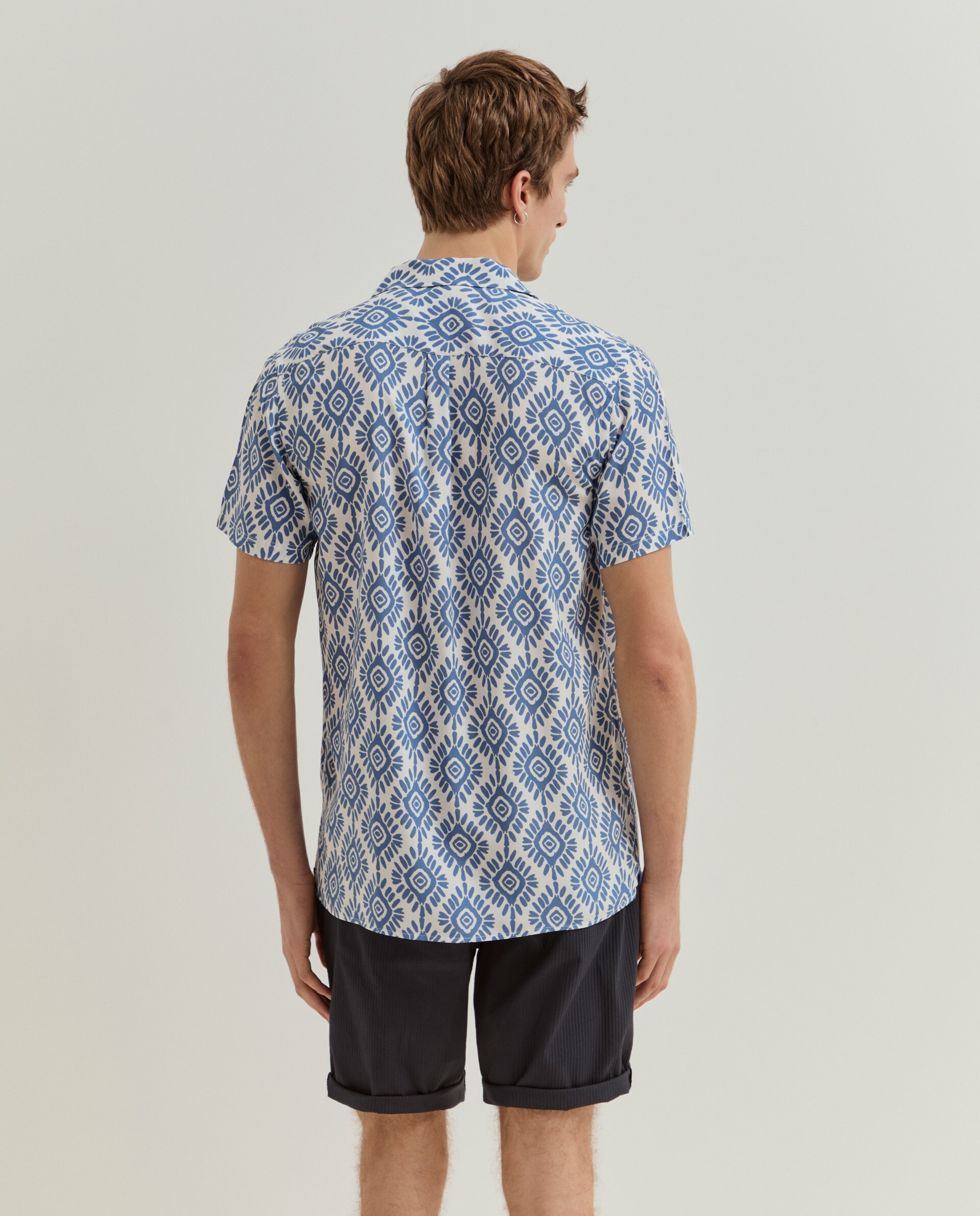 Camisa de Manga Curta Estampada Azul-3