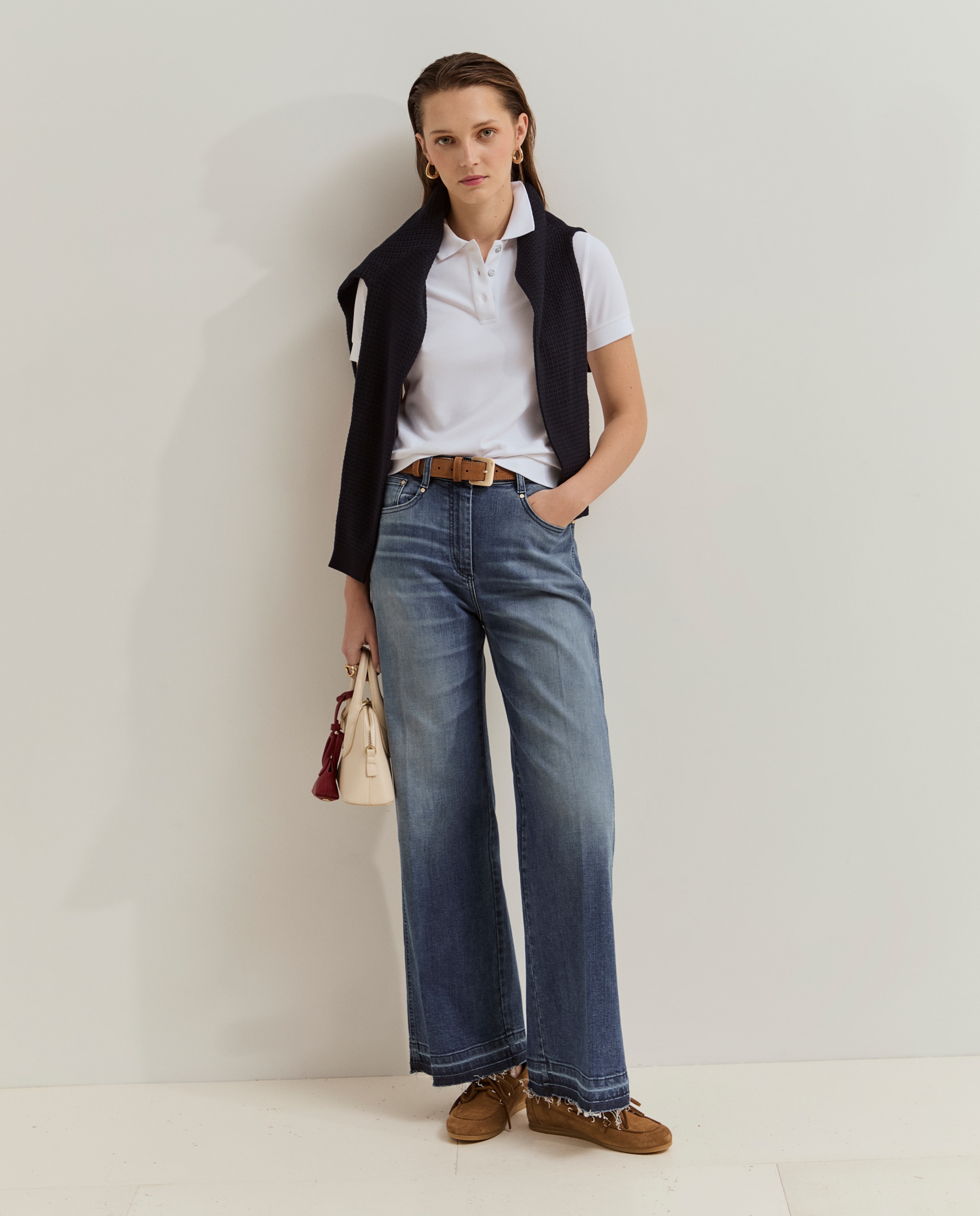 Imagem 0 de Calças wide leg em ganga de algodão