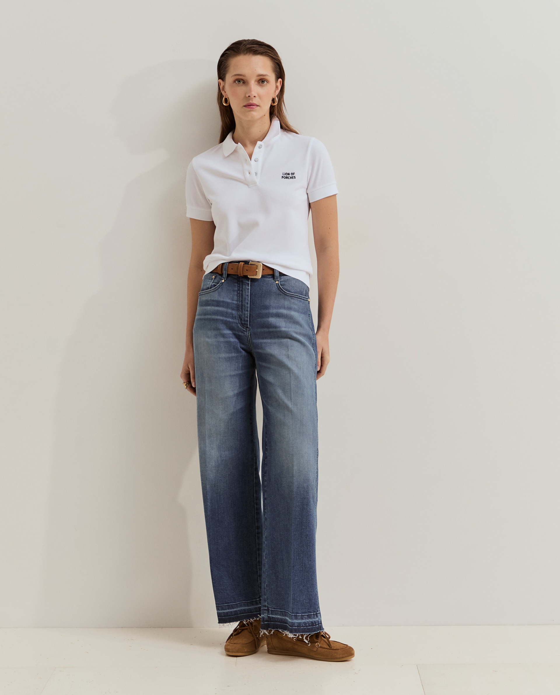 Calças Largas de Jeans em Algodão Azul-4