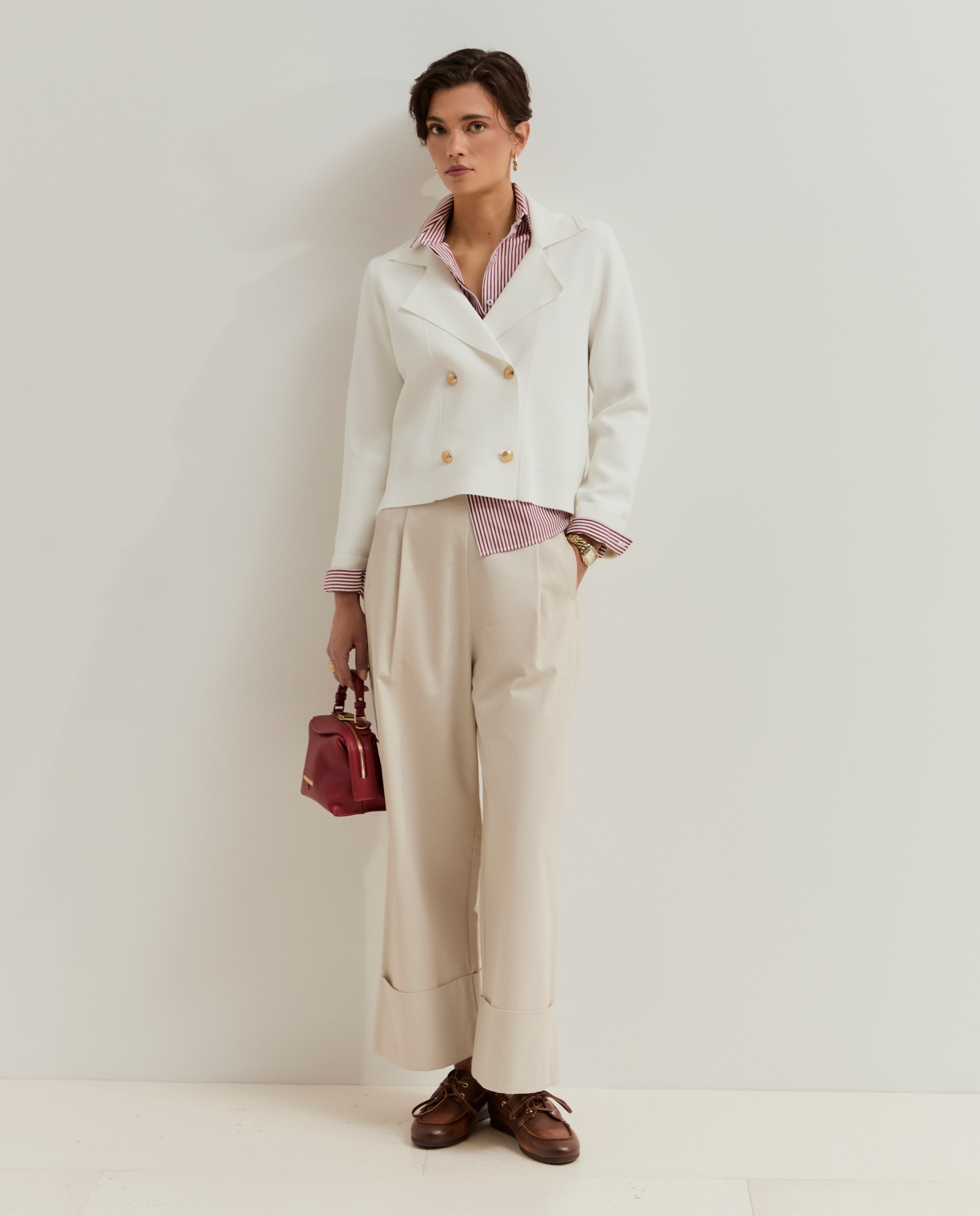 Cardigan de Estilo Blazer Cruzado Creme-2