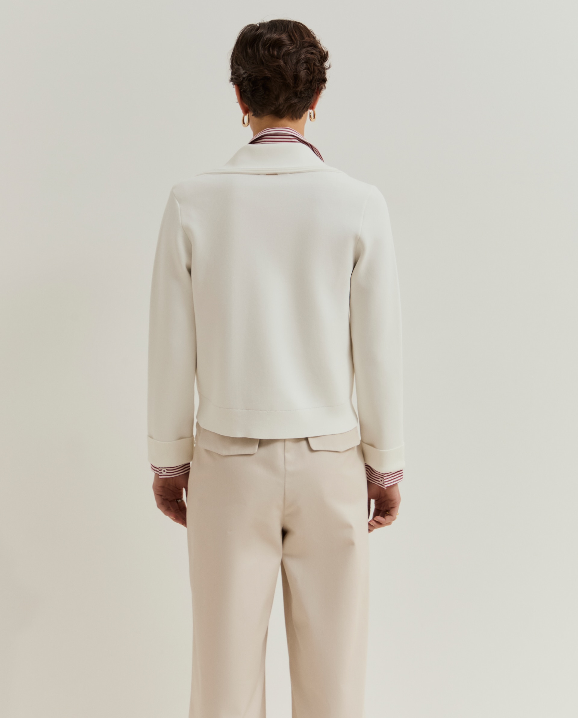 Cardigan de Estilo Blazer Cruzado Creme-3