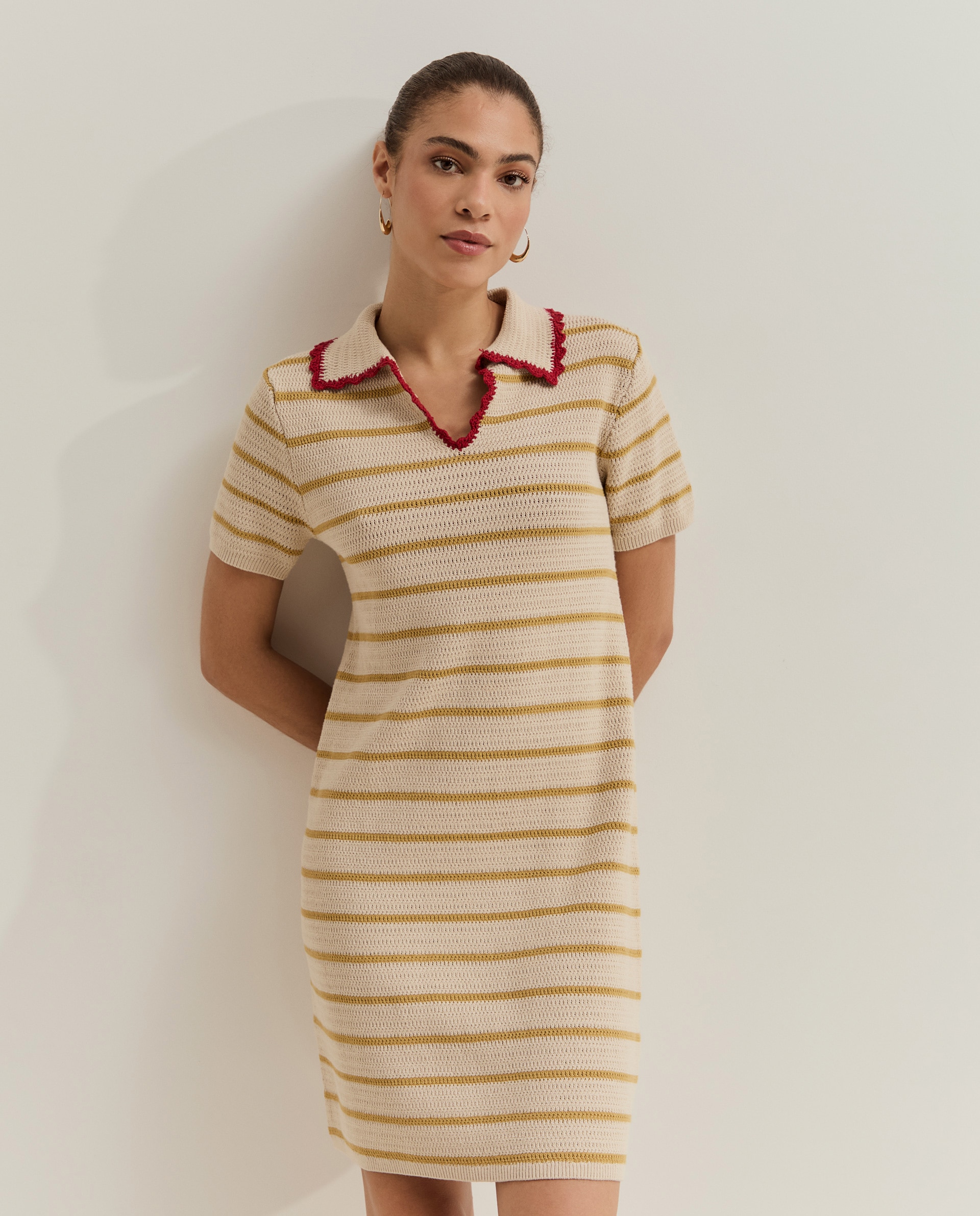 Vestido de Malha Às Riscas Cru-2