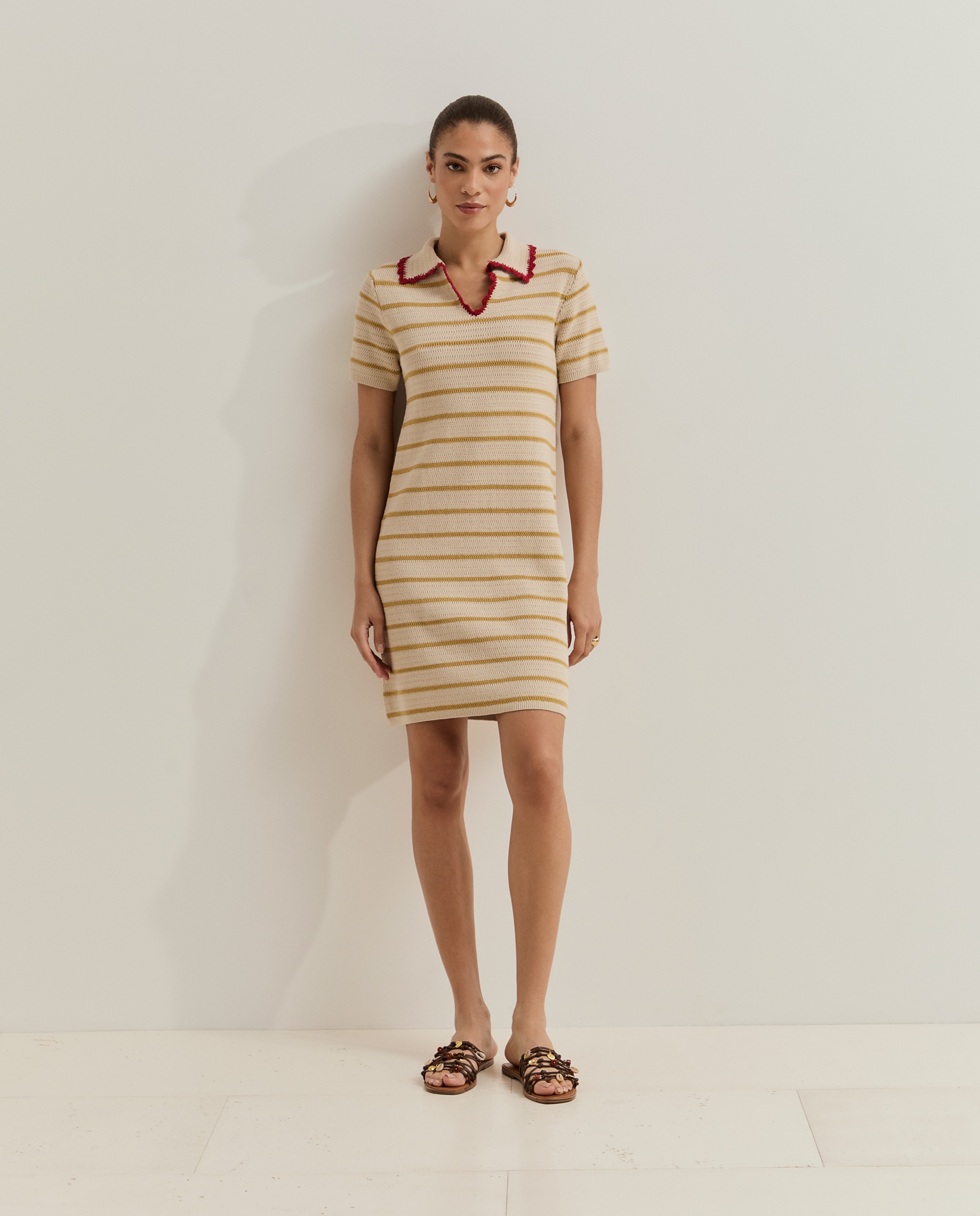 Vestido de Malha Às Riscas Cru-4