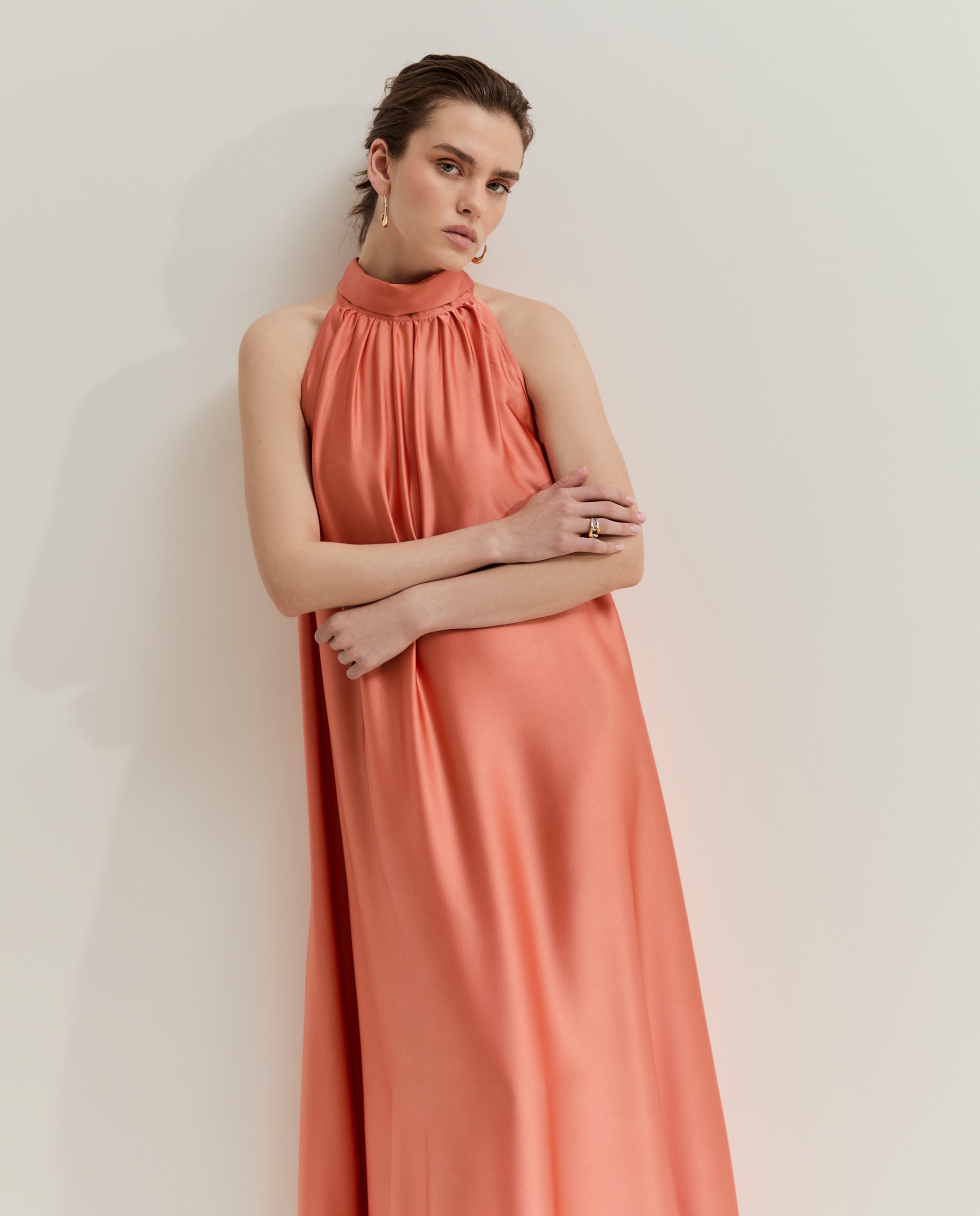 Vestido Fluido de Manga Sisa Salmão-2