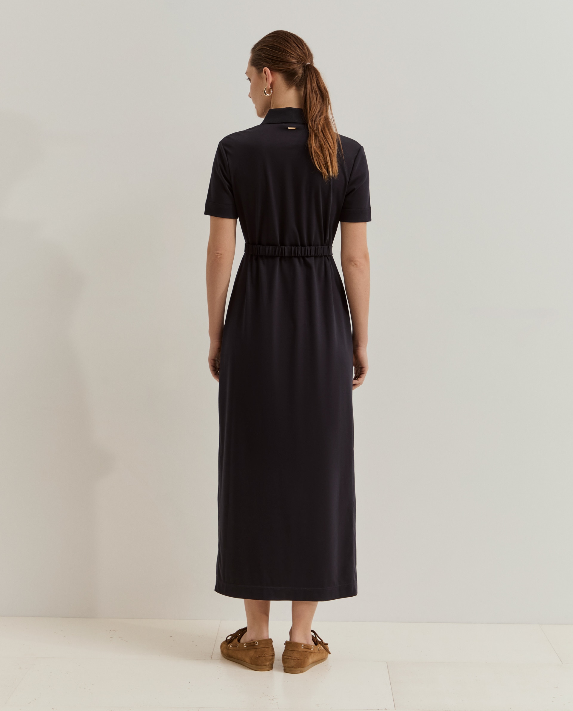 Vestido comprido em algodão Azul-marinho-3
